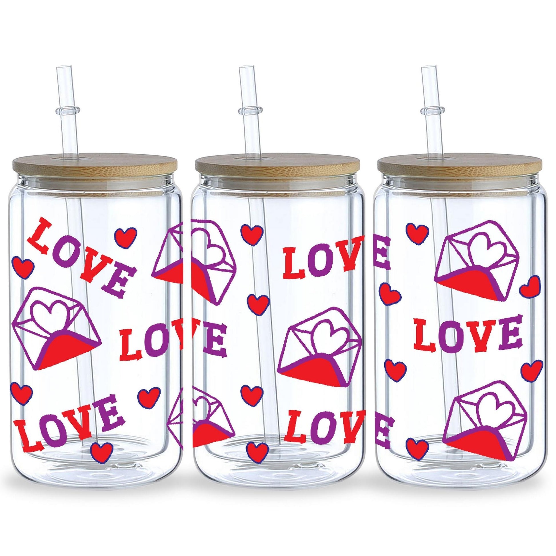 5 sheep Valentine's Day Hearts UV DTF Cup Wrap Glass Transfer Stickers, 16 oz Cup Printing Decal, Suitable for DIY Making
