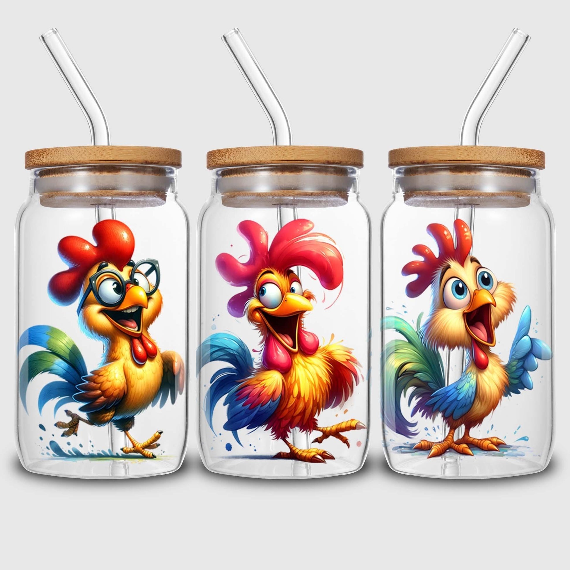 5 Sheet Chicken UV DTF Cup Holder 16 oz, Funny Chicken DTF Cup Holder Transfer Glass, Water Bottle Waterproof Sticker, Friction Transfer Sticker, Furniture Crafts
