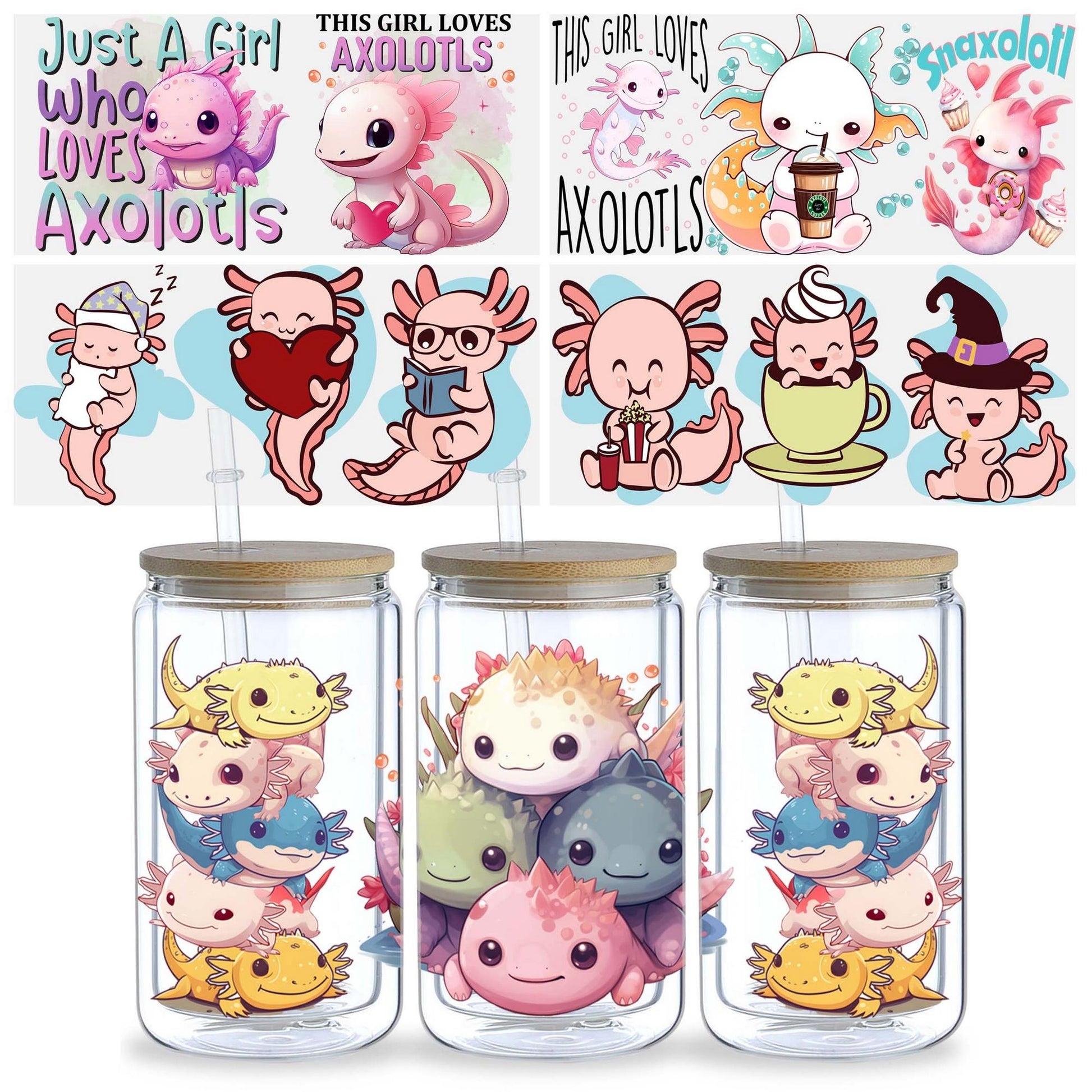 5 Sheet Salamander UV DTF Cup Holder 16 oz, Fun Salamander DTF Cup Holder Transfer Glass, Water Bottle Waterproof Decal, Friction Transfer Sticker, Furniture Crafts
