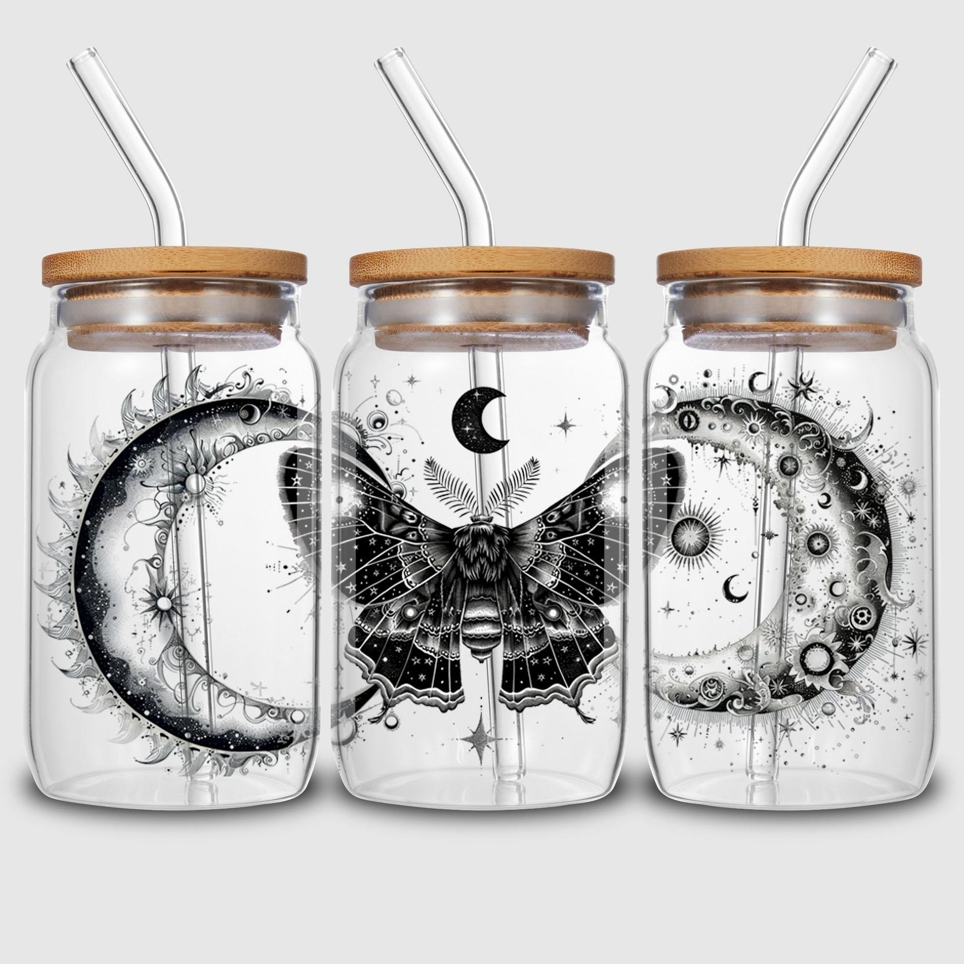 5 sheet Moon Witch UV DTF Cup Stickers, DTF Transfer Stickers, Waterproof Wipe-Off Transfer Paper for 16oz Glass, Mug, Crafts, Furniture
