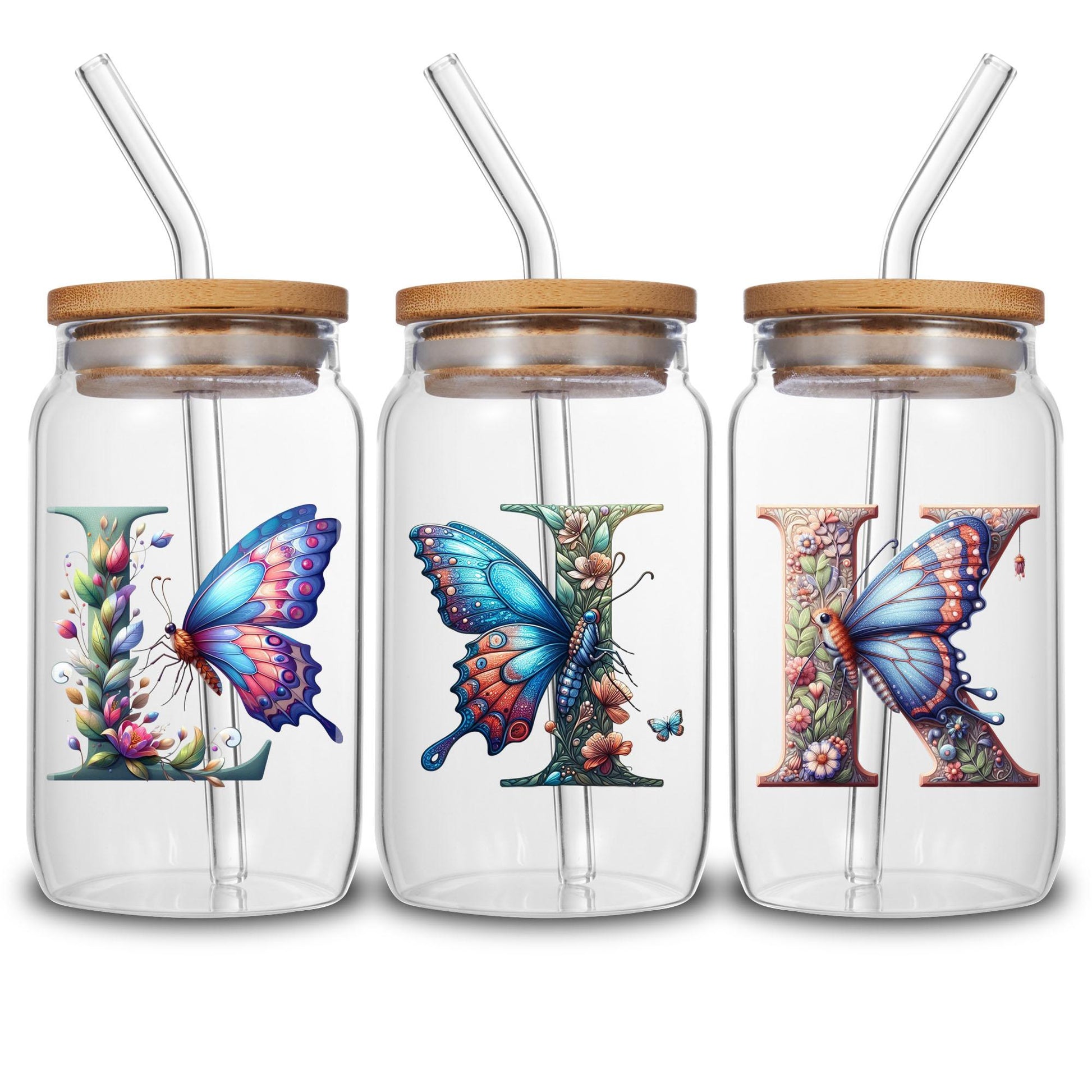 26 Set Letter Flower A - Z Design UV DTF Transfer Sticker Decals For Office And Home 16oz Alphabet Glass Cup Waterproof Sticker DIY Wrap Transfer Sticker 3D Crystal Design For Women Mom Best Friend Gift DIY Crafts