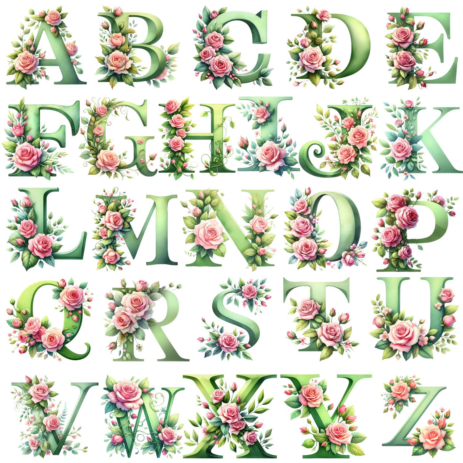 1 set of A-Z letter flower UV DTF transfer stickers, DTF transfer stickers, waterproof wipe transfer stickers, suitable for glasses, cups, crafts