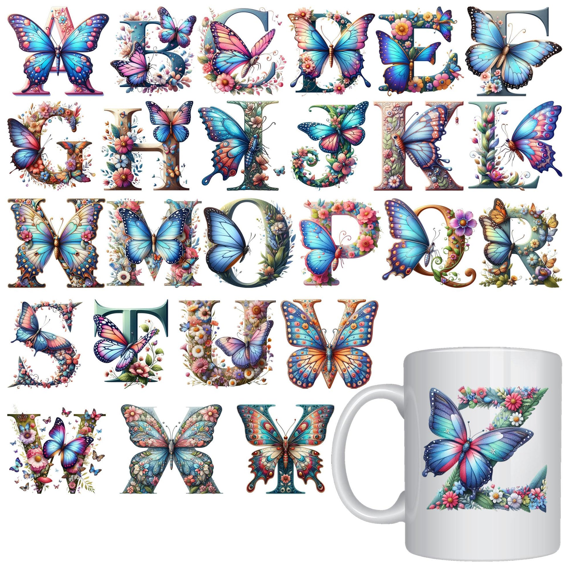 26 Set Letter Flower A - Z Design UV DTF Transfer Sticker Decals For Office And Home 16oz Alphabet Glass Cup Waterproof Sticker DIY Wrap Transfer Sticker 3D Crystal Design For Women Mom Best Friend Gift DIY Crafts