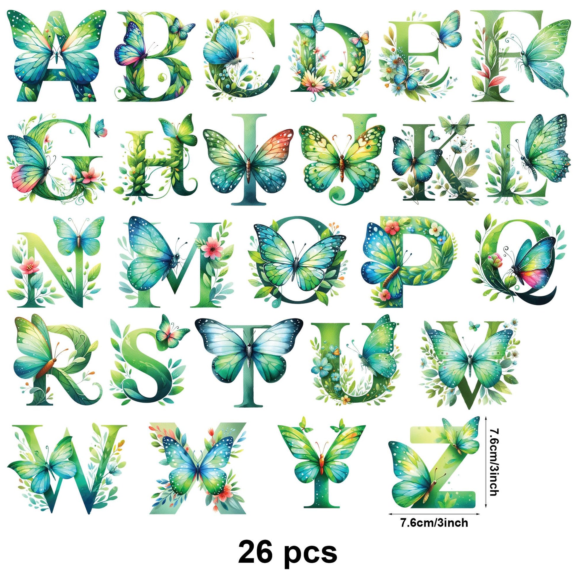 26 Set Letter Flower A - Z Design UV DTF Transfer Sticker Decals For Office And Home 16oz Alphabet Glass Cup Waterproof Sticker DIY Wrap Transfer Sticker 3D Crystal Design For Women Mom Best Friend Gift DIY Crafts