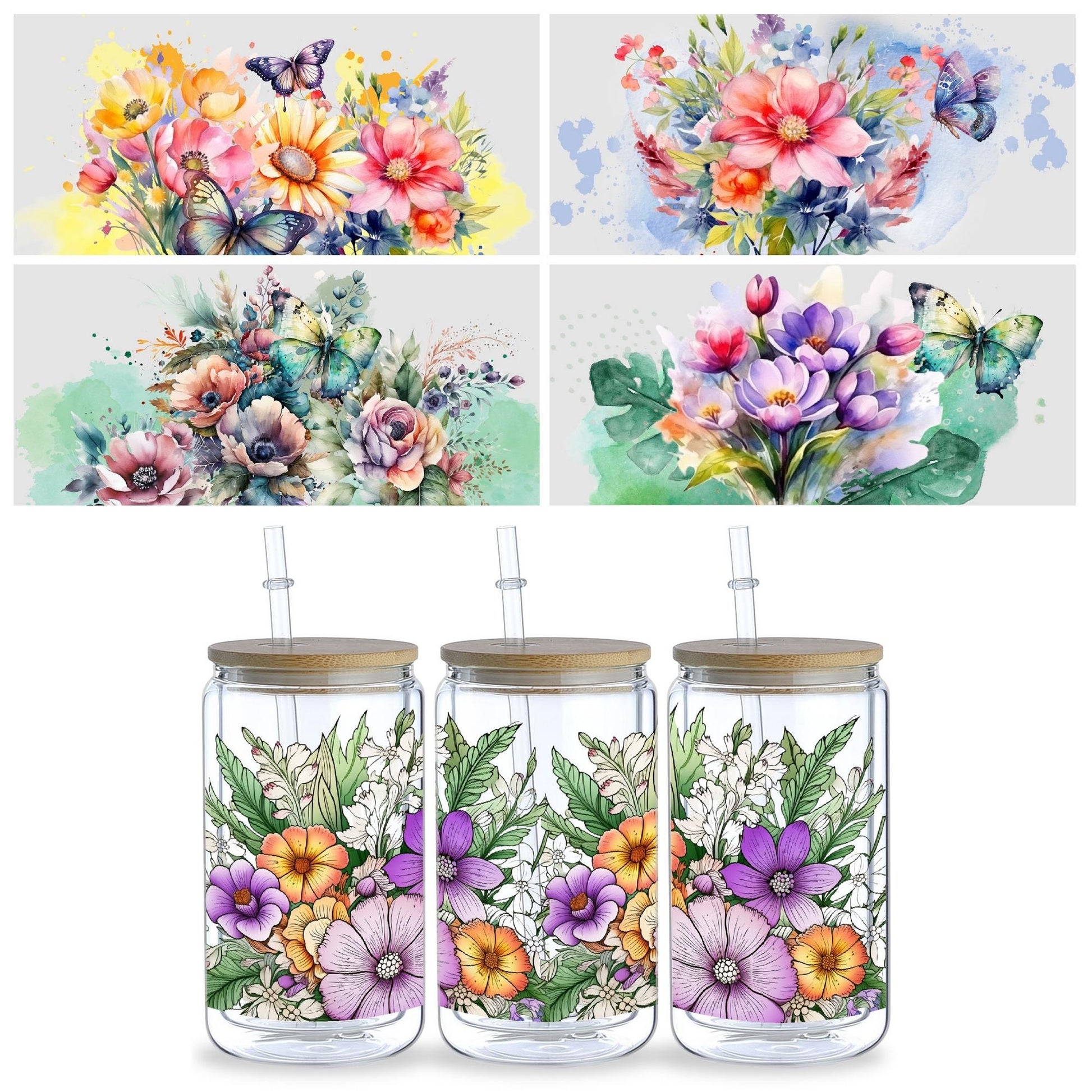 5 sheet of plant UV transfer waterproof self-adhesive stickers for mugs water bottlesng, 3d crystal labels waterproof and scratch-proof, DIY packaging transfer stickers glass cup stickers bottle stickers, no Dry adhesive stickers- high quality