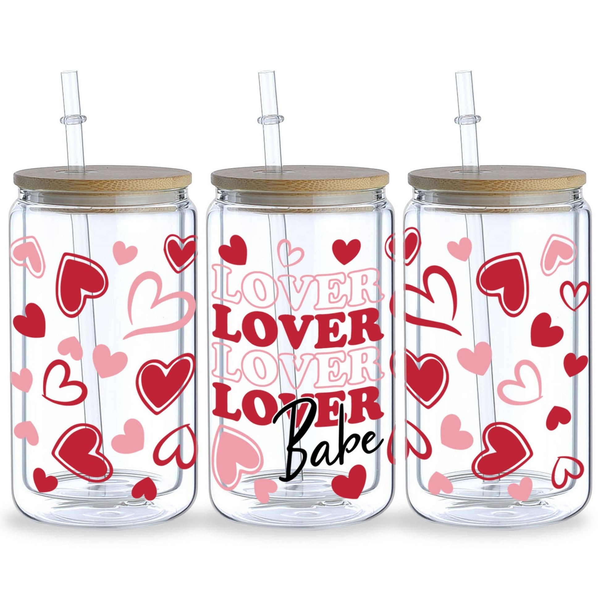 5 sheep Valentine's Day Hearts UV DTF Cup Wrap Glass Transfer Stickers, 16 oz Cup Printing Decal, Suitable for DIY Making