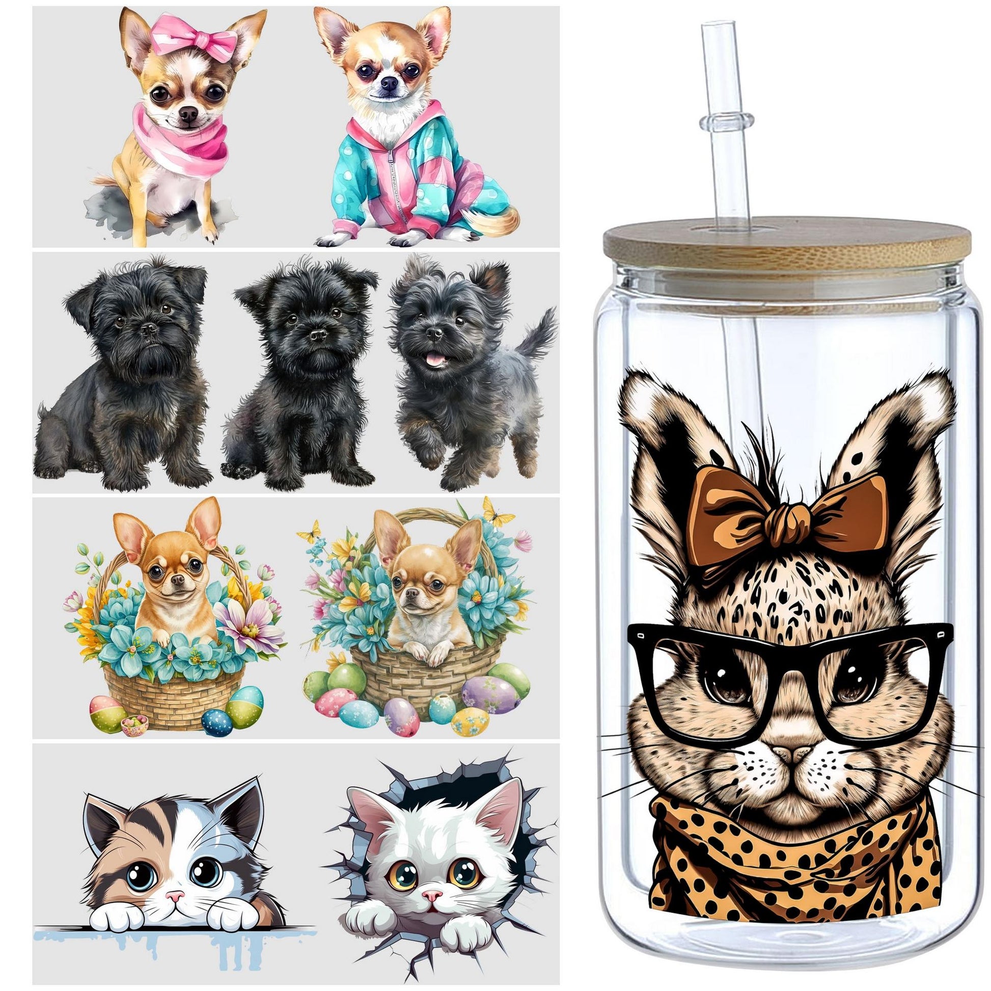 5 Sheets Animal UV DTF Cup Stickers, Glass Sports DTF Transfer Stickers, Waterproof Funny Chick Rub Transfer Paper for 16 oz Glass, Mugs, Crafts, Furniture