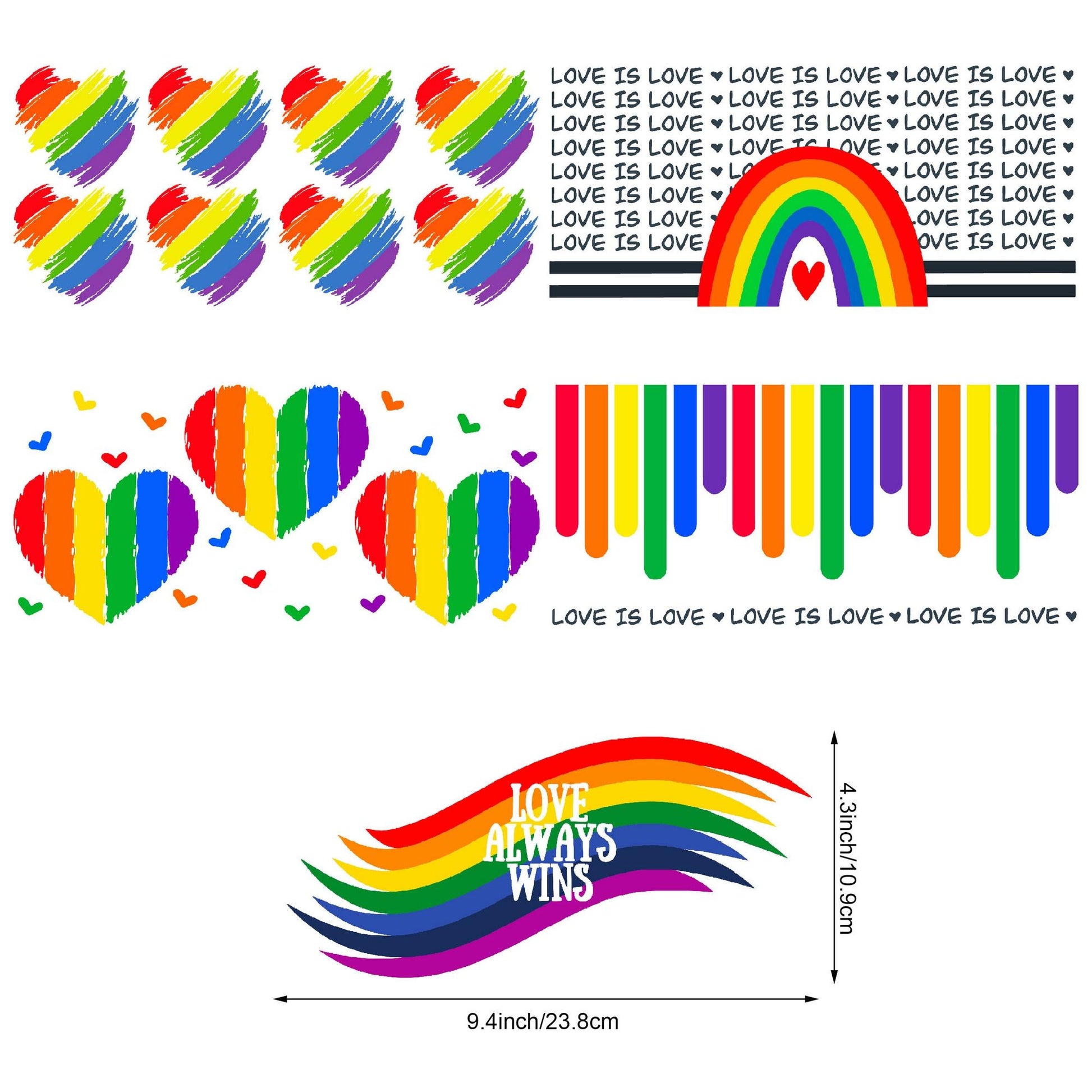 5 sheet love UV DTF cup stickers, glass sports DTF transfer stickers, waterproof LGBT wipe transfer paper for 16 oz glass, mugs, crafts, furniture