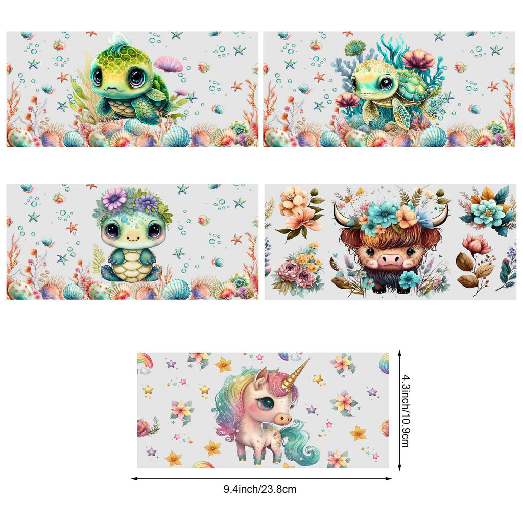 5 sheet animal UV transfer waterproof self-adhesive stickers for mugs water bottles, DTF transfer stickers for 16 oz glass jar packaging, 3d crystal labels waterproof and scratch-proof, DIY packaging transfer stickers glass cup stickers bottle stickers