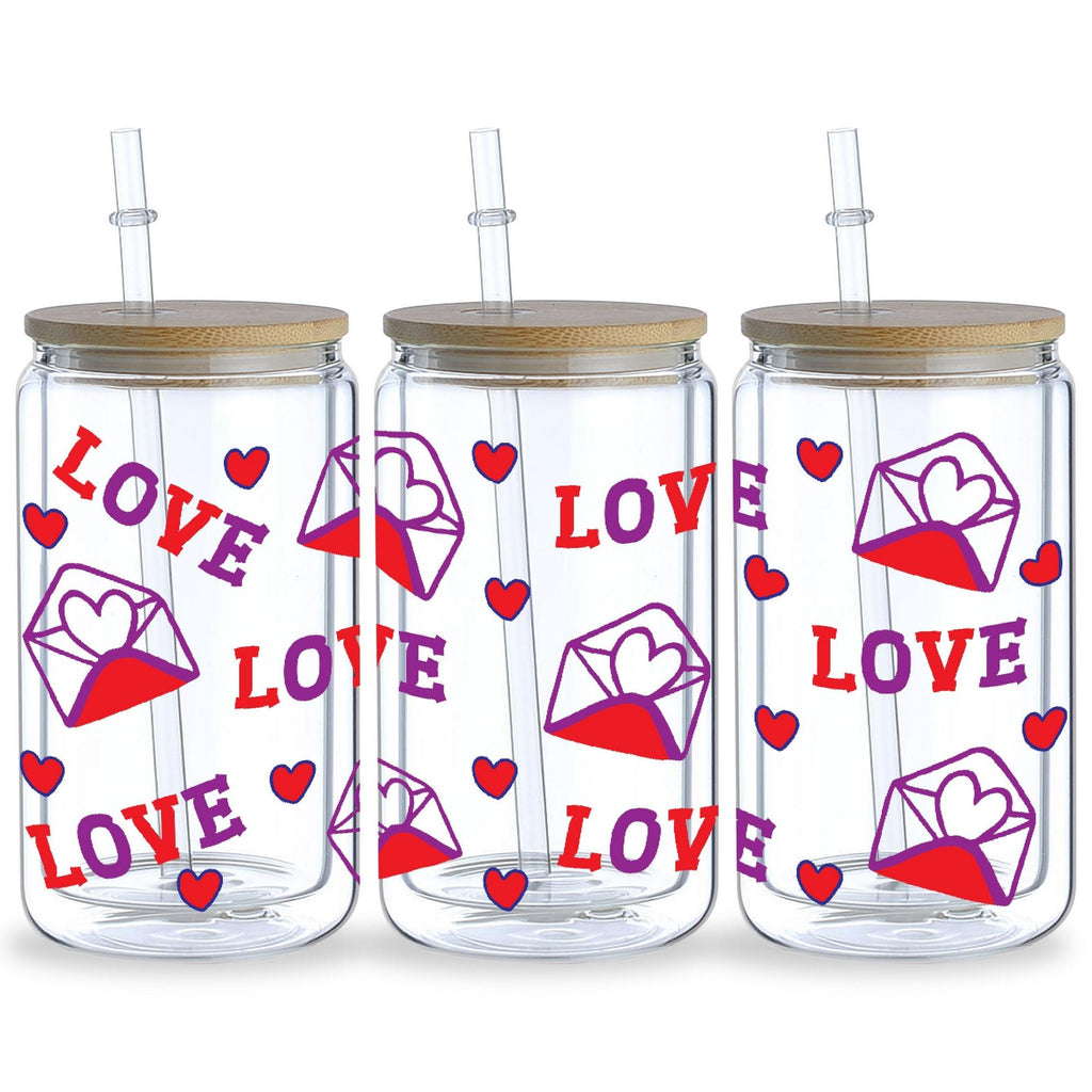 5 sheep Valentine's Day Hearts UV DTF Cup Wrap Glass Transfer Stickers, 16 oz Cup Printing Decal, Suitable for DIY Making
