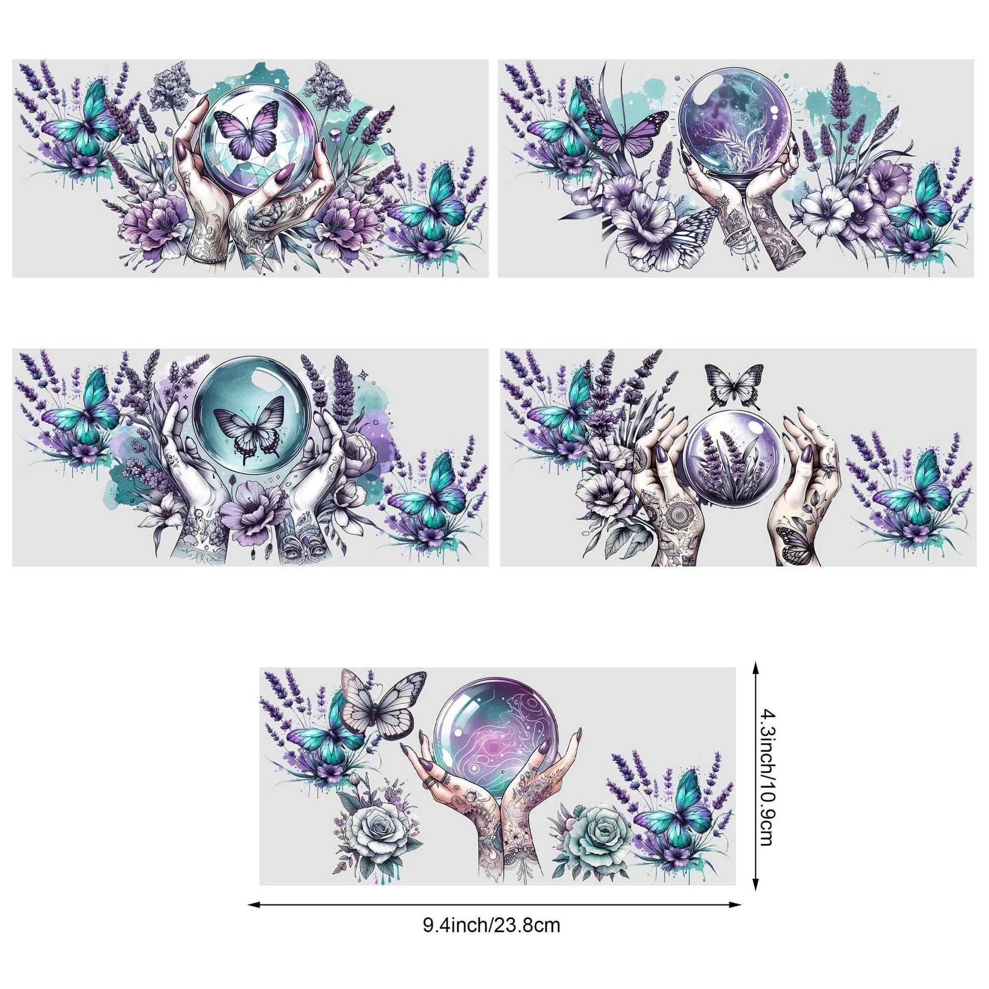 5 Sheets Butterfly UV DTF Glass Cup Wrap Transfer Stickers, DTF Transfer Stickers, Waterproof Wipe-Off Transfer