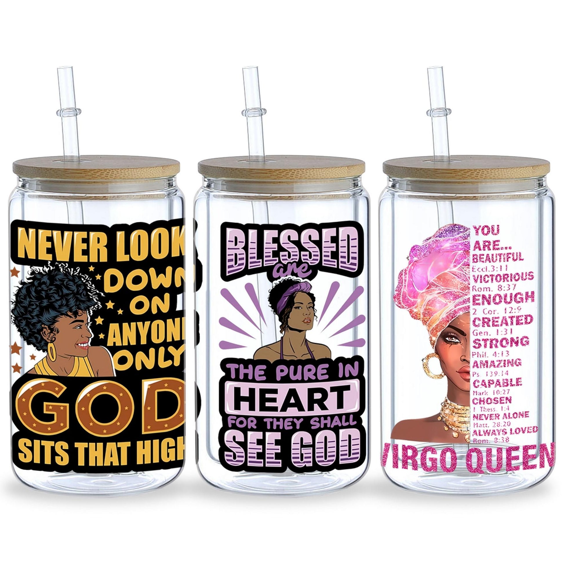 5 sheets black woman UV DTF cup stickers, glass sports DTF transfer stickers, waterproof wipe transfer paper for 16 oz glass, mugs, crafts, furniture