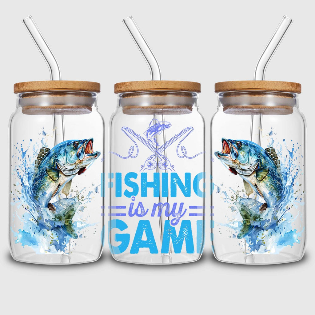 5 sheets of fishing UV DTF cup holder 16 oz, DTF cup holder transfer glass, water bottle waterproof sticker, friction transfer sticker, DIY