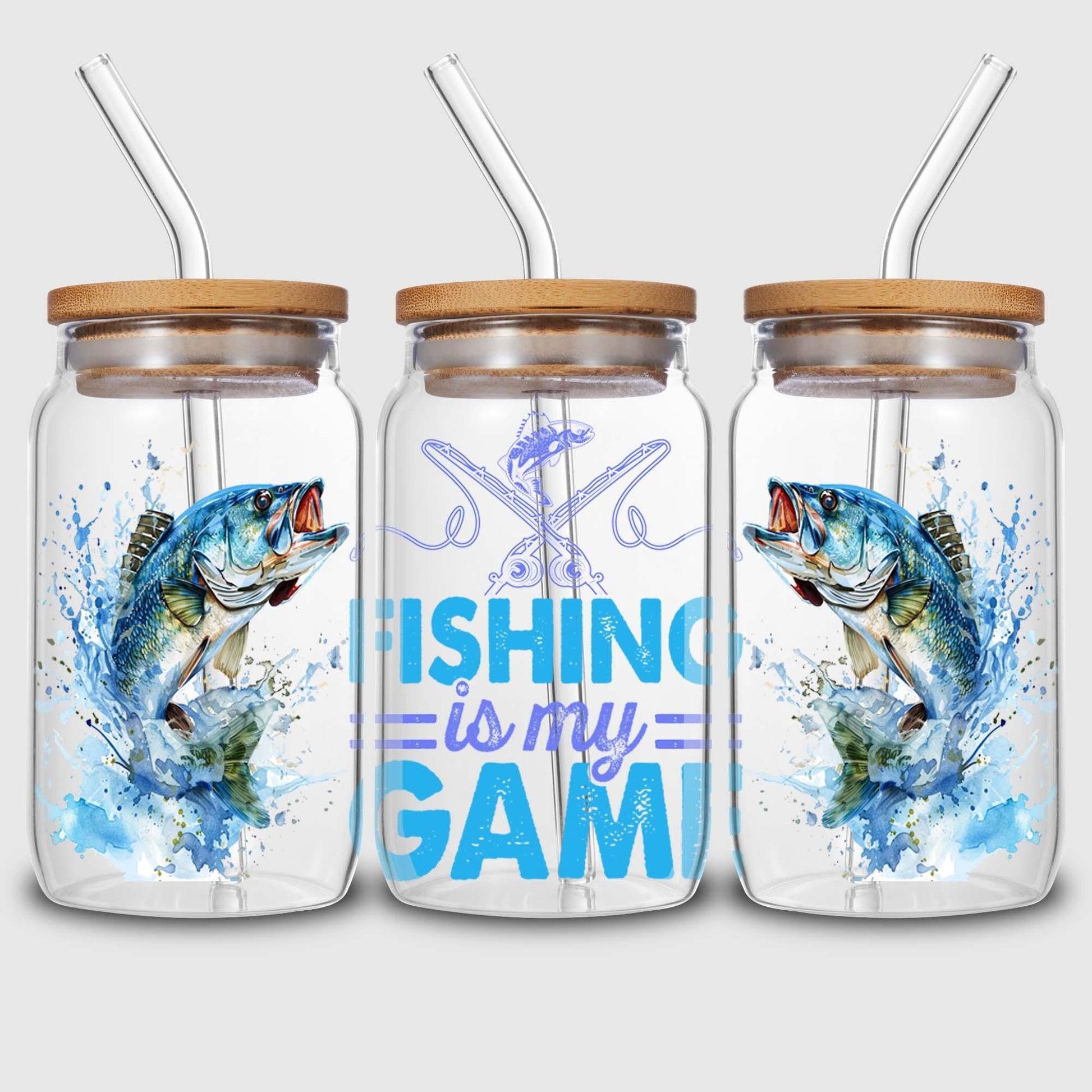 5 sheets of fishing UV DTF cup holder 16 oz, DTF cup holder transfer glass, water bottle waterproof sticker, friction transfer sticker, DIY