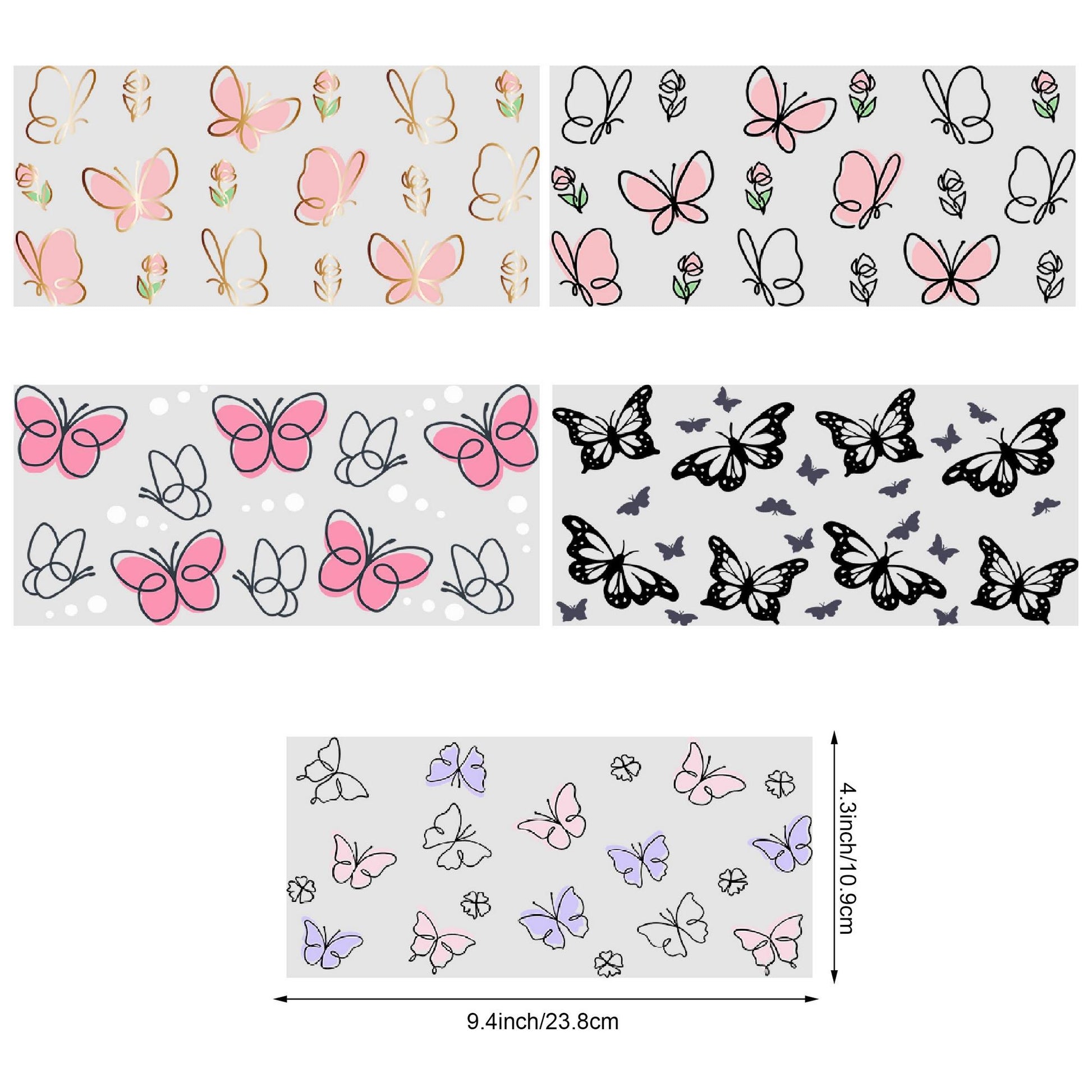UV DTF Glass Tumbler Packaging Transfer Stickers, 5sheep Butterfly Wipe Transfer Stickers for Handmade, UV DTF Transfer Waterproof Stickers for 16OZ Glass Tumbler Furniture Craft Wooden DIY Crafts