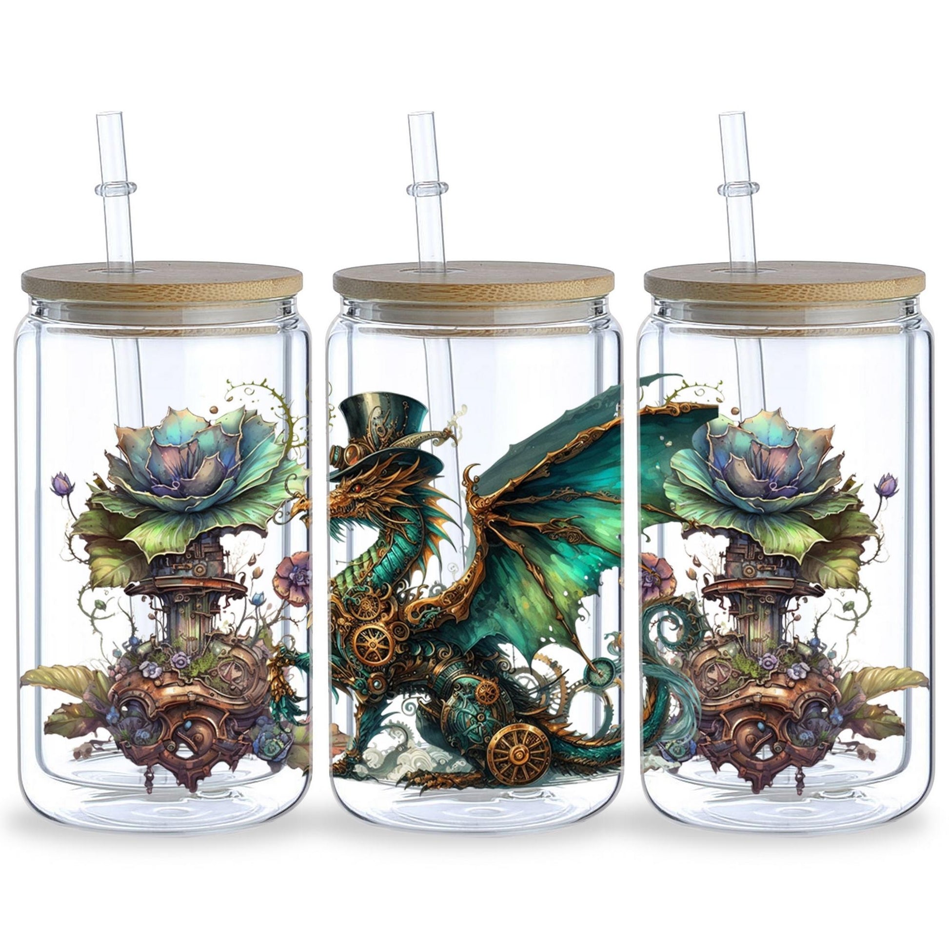 5sheets Steampunk Dragon Pattern UV DTF Cup Stickers, Waterproof Sticker Pack For Decorating Mugs, Cups, Bottles, School Supplies, Etc, Arts Crafts, DIY Art Supplies