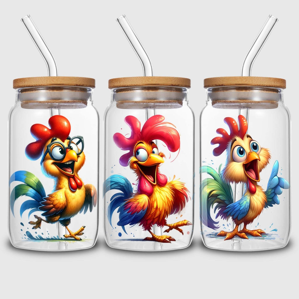 5 Sheet Chicken UV DTF Cup Holder 16 oz, Funny Chicken DTF Cup Holder Transfer Glass, Water Bottle Waterproof Sticker, Friction Transfer Sticker, Furniture Crafts