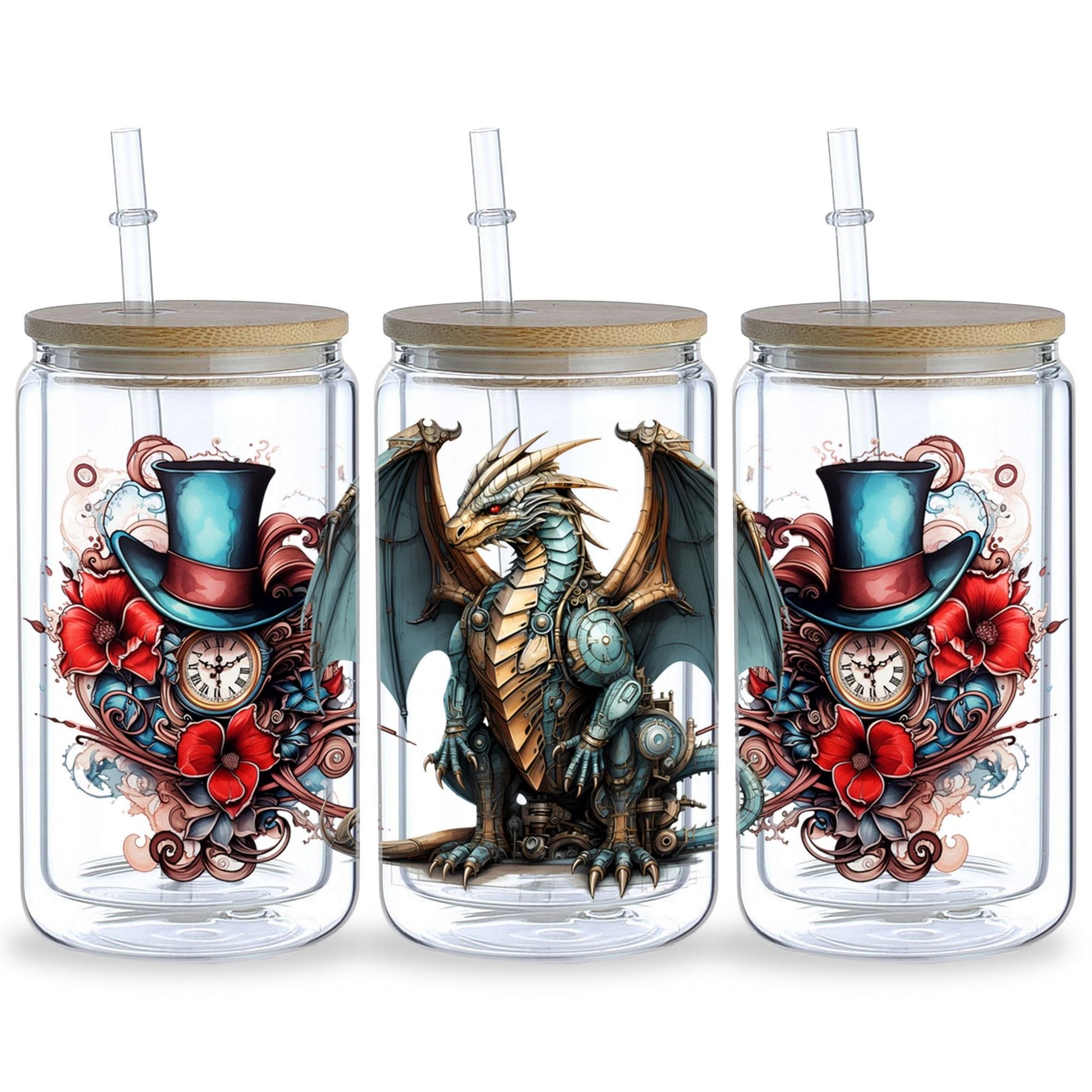 5sheets Steampunk Dragon Pattern UV DTF Cup Stickers, Waterproof Sticker Pack For Decorating Mugs, Cups, Bottles, School Supplies, Etc, Arts Crafts, DIY Art Supplies