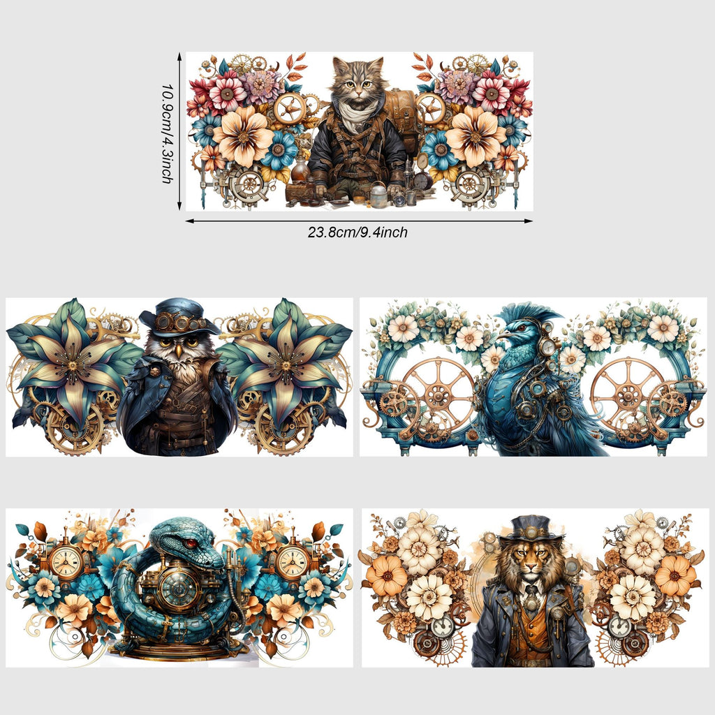 5 Sheets Steampunk UV DTF Cup Wrap,Sport DTF Transfer Stickers for Glass Cup,Waterproof funny Punk animal Rub on Transfers for 16 oz Glass,Mugs,Crafts,Furnitures