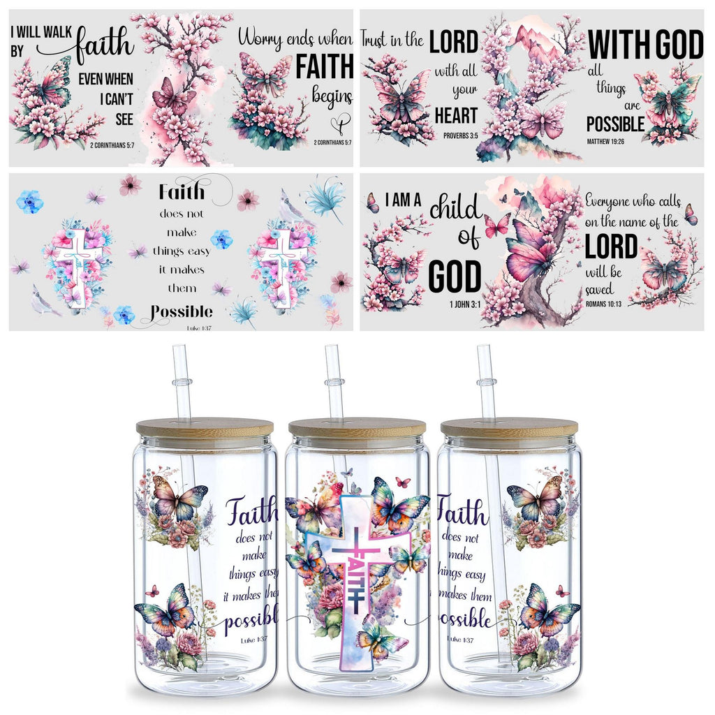 5 Sheets Flower UV DTF Glass Cup Wrap Transfer Stickers, DTF Transfer Stickers, Waterproof Butterfly Wipe-On Transfer