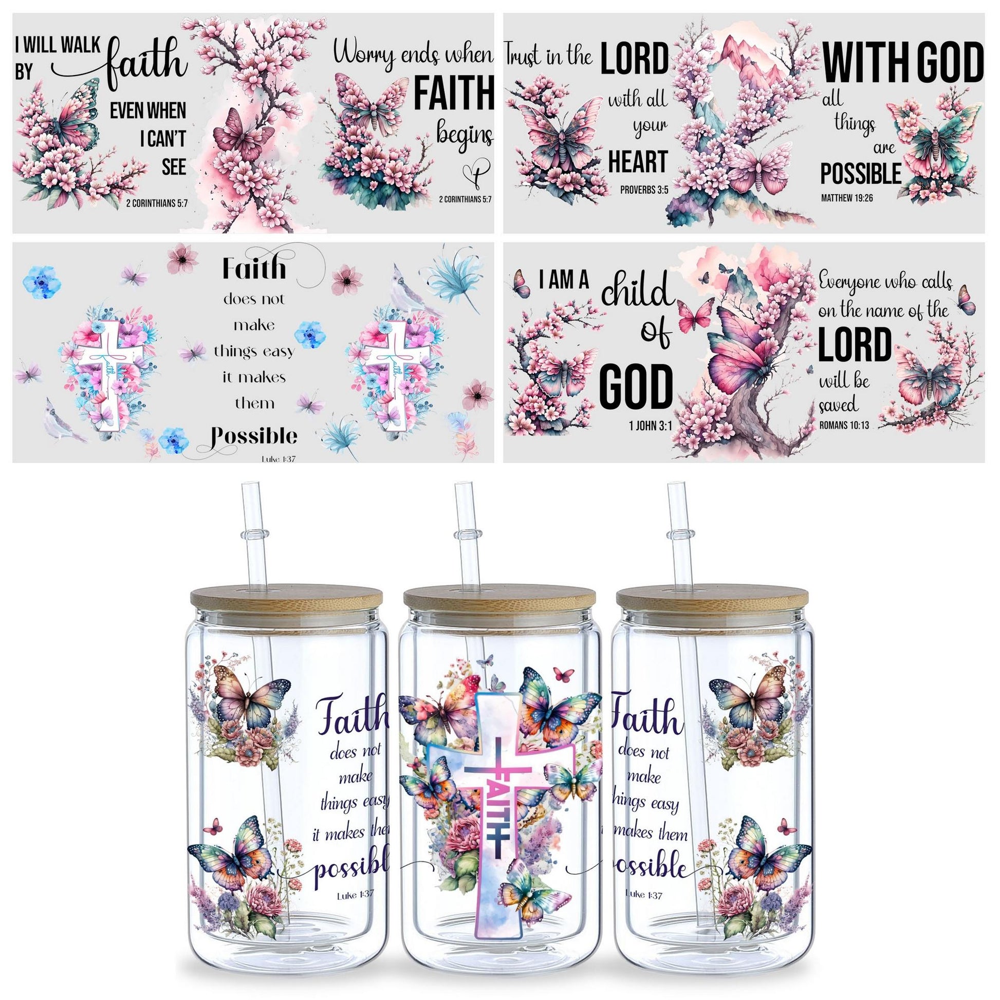 5 Sheets Flower UV DTF Glass Cup Wrap Transfer Stickers, DTF Transfer Stickers, Waterproof Butterfly Wipe-On Transfer