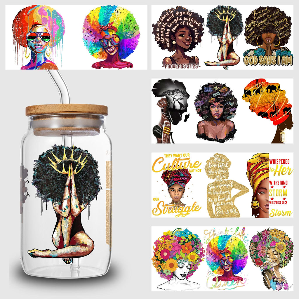 5pcs/set Black Queen UV DTF Cup Wrap Decals For Any Hard Surface, UV DTF Transfer Sticker Waterproof Sticker For Glass Cups Tumbler Furniture Craft Wood DIY Crafts