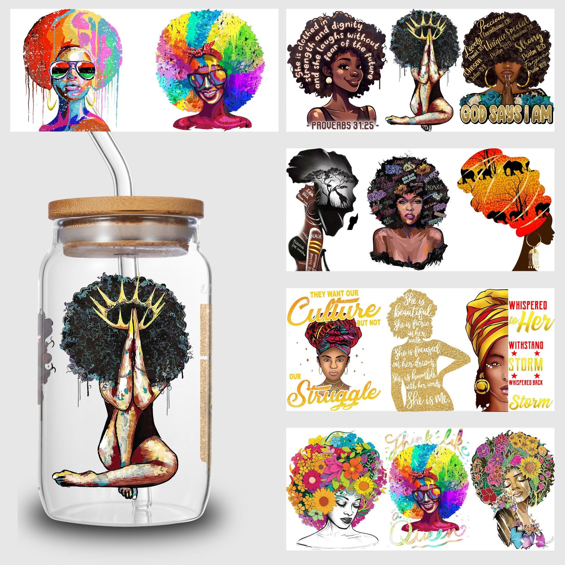 5pcs/set Black Queen UV DTF Cup Wrap Decals For Any Hard Surface, UV DTF Transfer Sticker Waterproof Sticker For Glass Cups Tumbler Furniture Craft Wood DIY Crafts