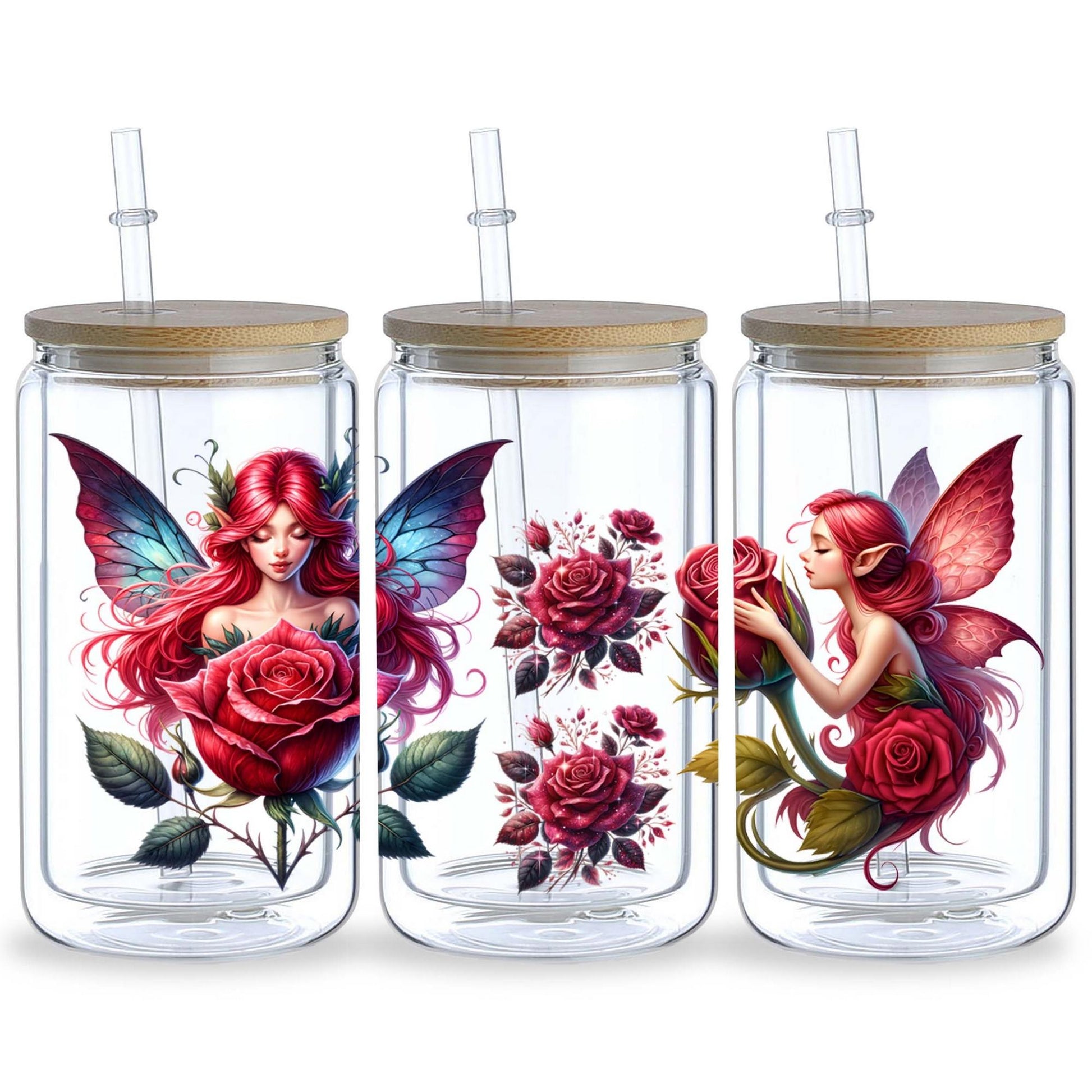 5sheets Flower Fairy UV DTF Cup Packaging for 16oz Glass Cup, Waterproof Beautiful Design UV DTF Sticker Suitable for 16oz Glass Cup, DIY, Furniture, Crafts
