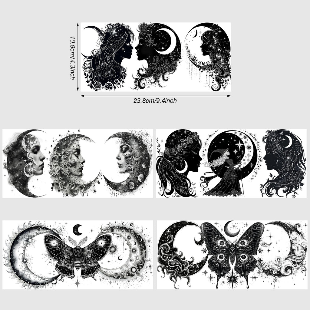 5 sheet Moon Witch UV DTF Cup Stickers, DTF Transfer Stickers, Waterproof Wipe-Off Transfer Paper for 16oz Glass, Mug, Crafts, Furniture