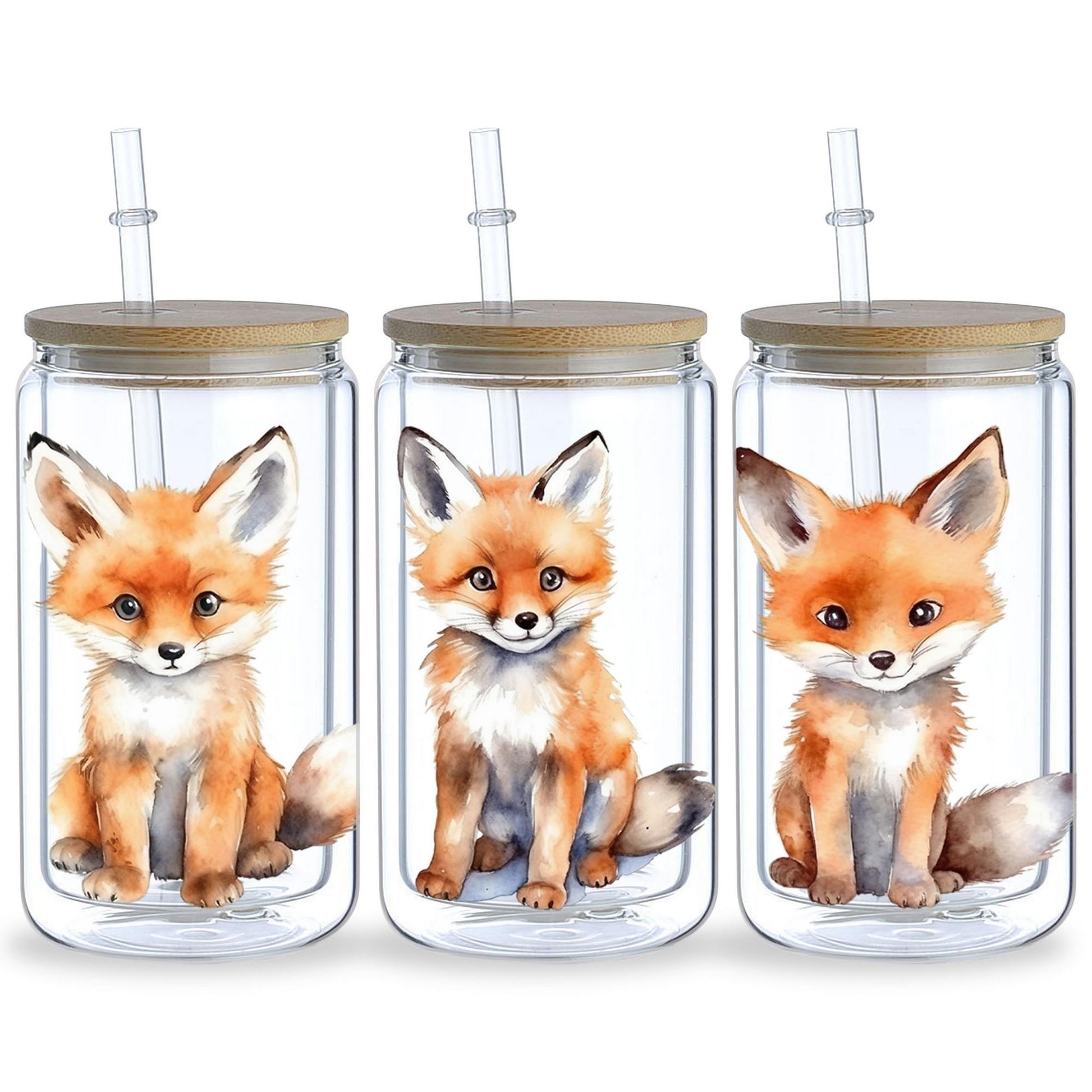5 Sheets Fox UV DTF Mug Stickers, Glass Sports DTF Transfer Stickers, Waterproof Cute Fox Wipe-On Transfers for 16 oz Glass, Mugs, Crafts, Furniture