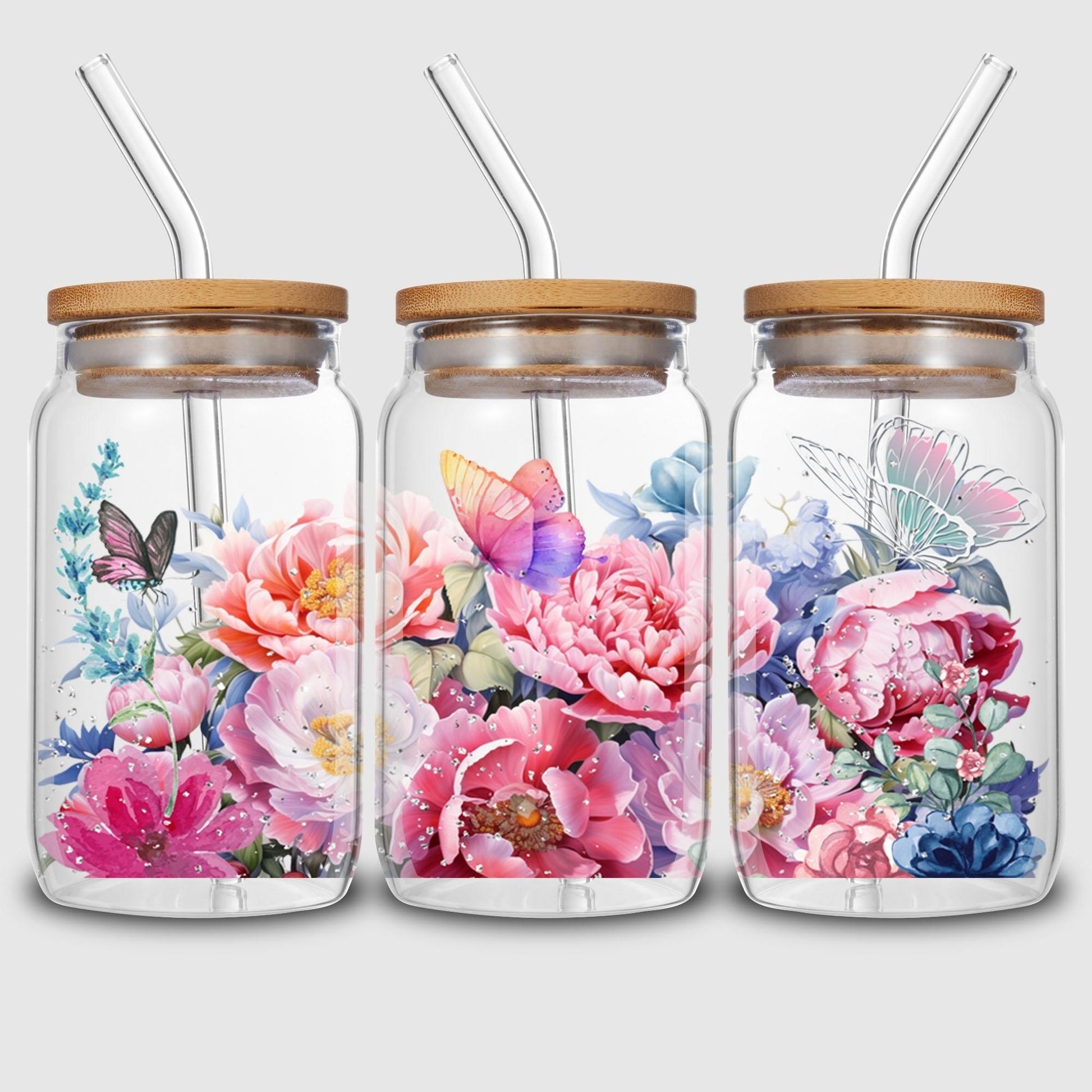 5sheets Butterfly And Flower UV Waterproof Self-Adhesive Paper For Cups And Water Bottle Stickers, DTF Grade Stickers For 16 Oz Glass