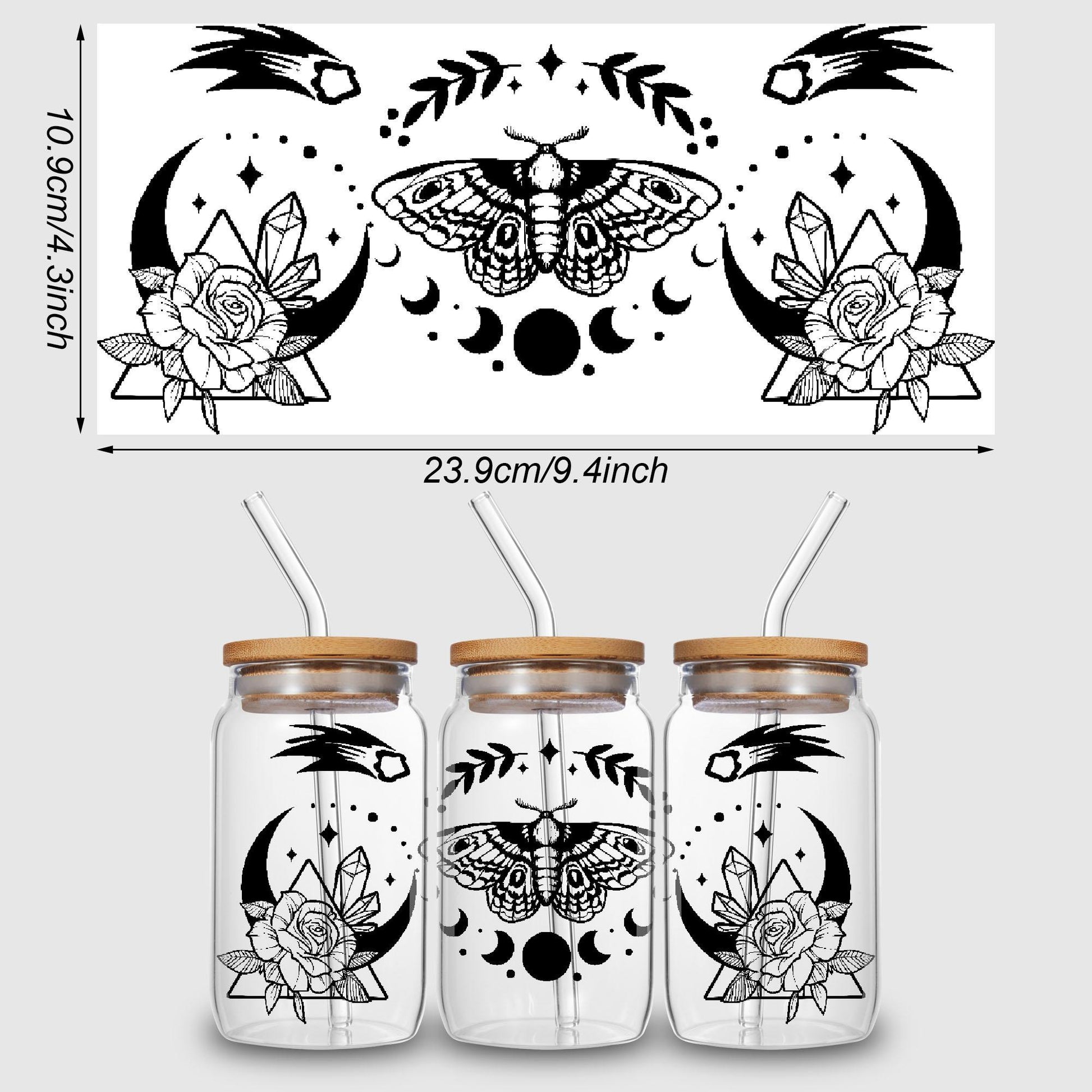 5 Sheets Simple Cartoon UV DTF Glass Cup Wrap Transfer Stickers, DTF Transfer Stickers, Waterproof Wipe Transfer Stickers For 16 Ounces Glass, Cups, Crafts