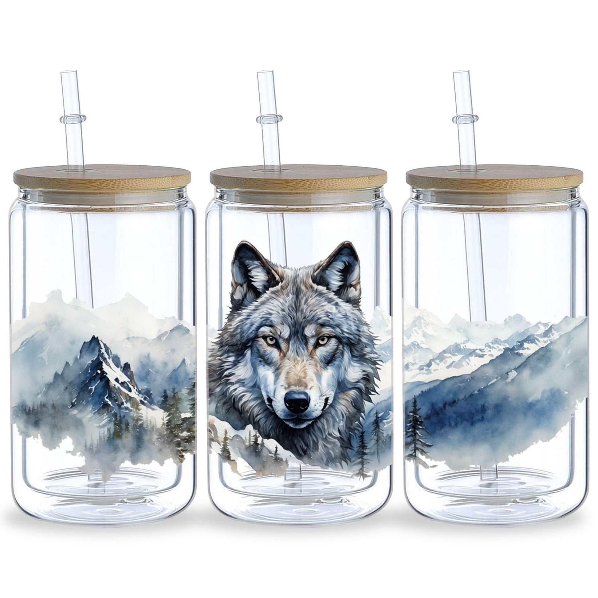 5 sheet Wolf UV DTF cup packaging for 16oz glass cup, waterproof UV DTF stickers for 16oz glass cup, DIY, furniture, crafts