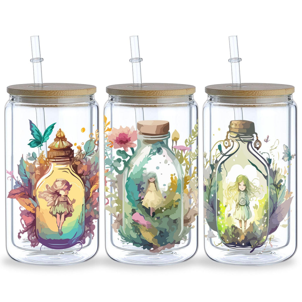 5 Sheets Genie in a Bottle UV DTF Cup Stickers, Glass DTF Transfer Stickers, Waterproof Beautiful Genie Wipe Transfers for 16 oz Glass, Mugs, Crafts, Furniture