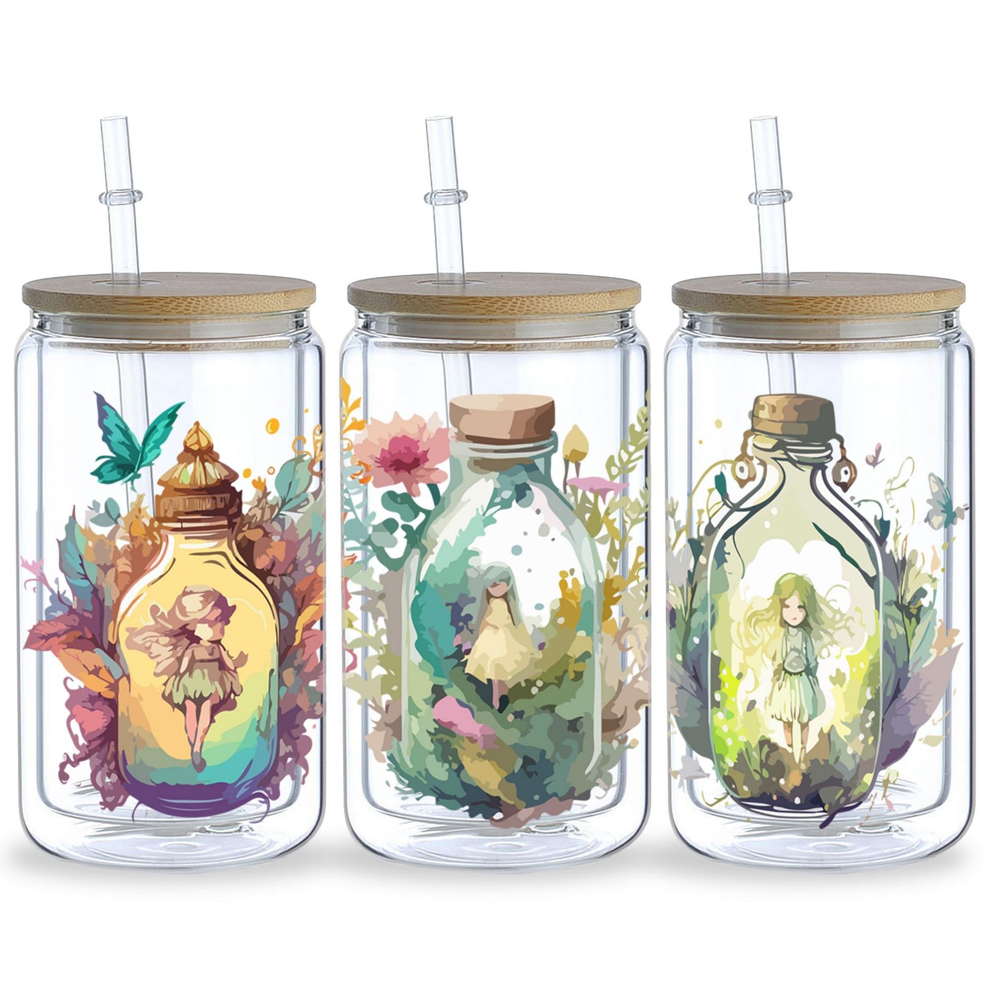 5 Sheets Genie in a Bottle UV DTF Cup Stickers, Glass DTF Transfer Stickers, Waterproof Beautiful Genie Wipe Transfers for 16 oz Glass, Mugs, Crafts, Furniture