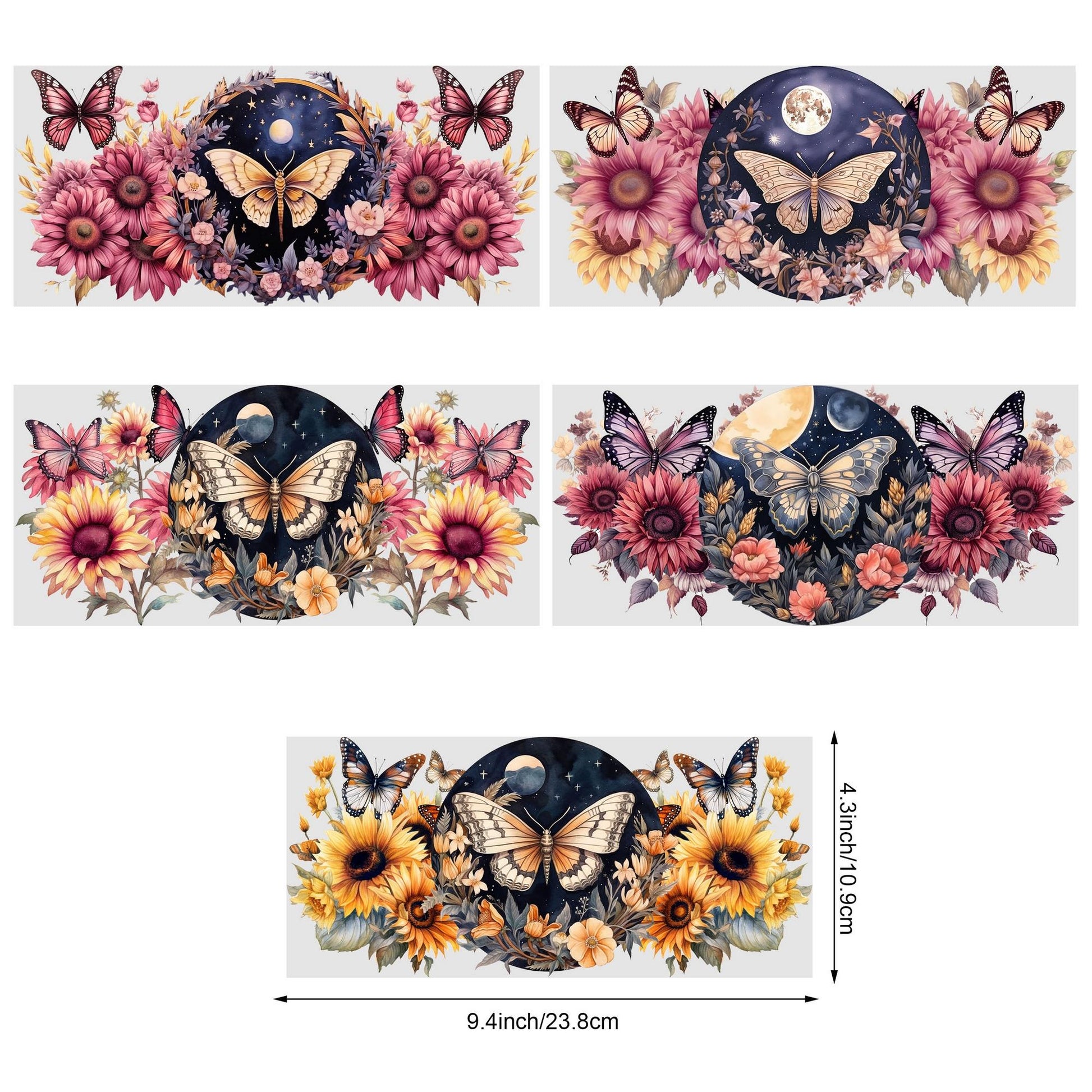 5 Sheets Butterfly UV DTF Glass Cup Wrap Transfer Stickers, DTF Transfer Stickers, Waterproof Wipe-Off Transfer