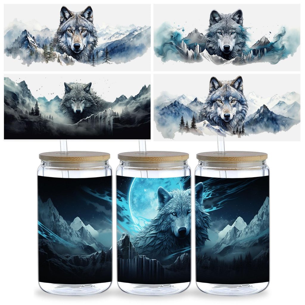 5 sheet Wolf UV DTF cup packaging for 16oz glass cup, waterproof UV DTF stickers for 16oz glass cup, DIY, furniture, crafts