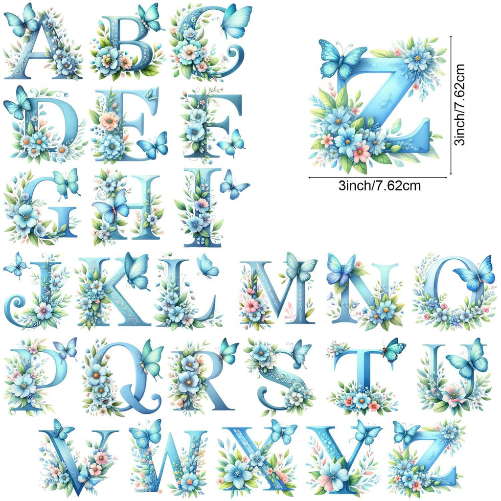 1 set of A-Z letter flower UV DTF transfer stickers, DTF transfer stickers, waterproof wipe transfer stickers, suitable for glasses, cups, crafts