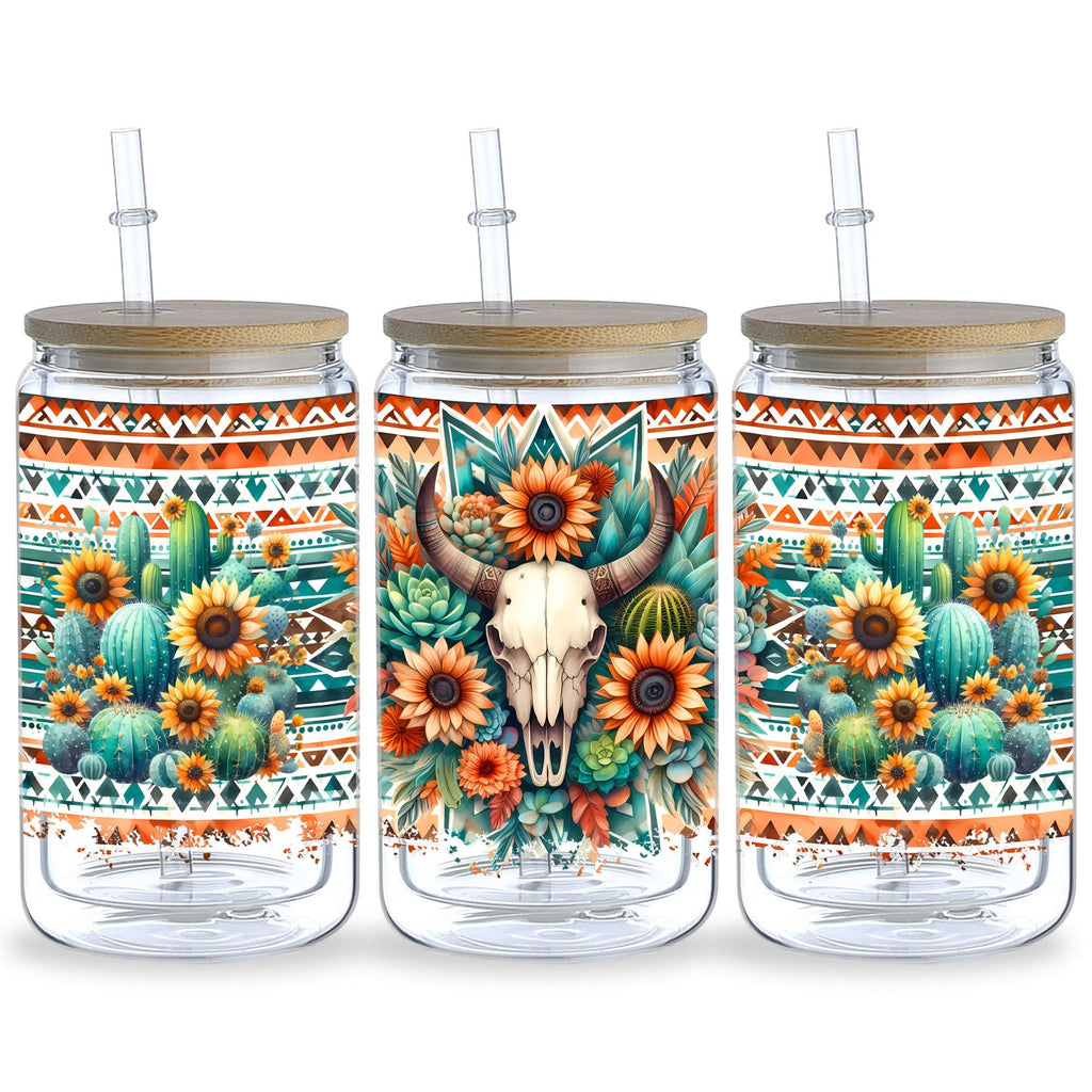 5 Sheets Aztec Animals Western Cactus DTF Cup Stickers, Glass Cup DTF Transfer Stickers, Waterproof Wipeable Transfer Paper for 16 Ounces Glass Cups, Mugs, Crafts, Furniture