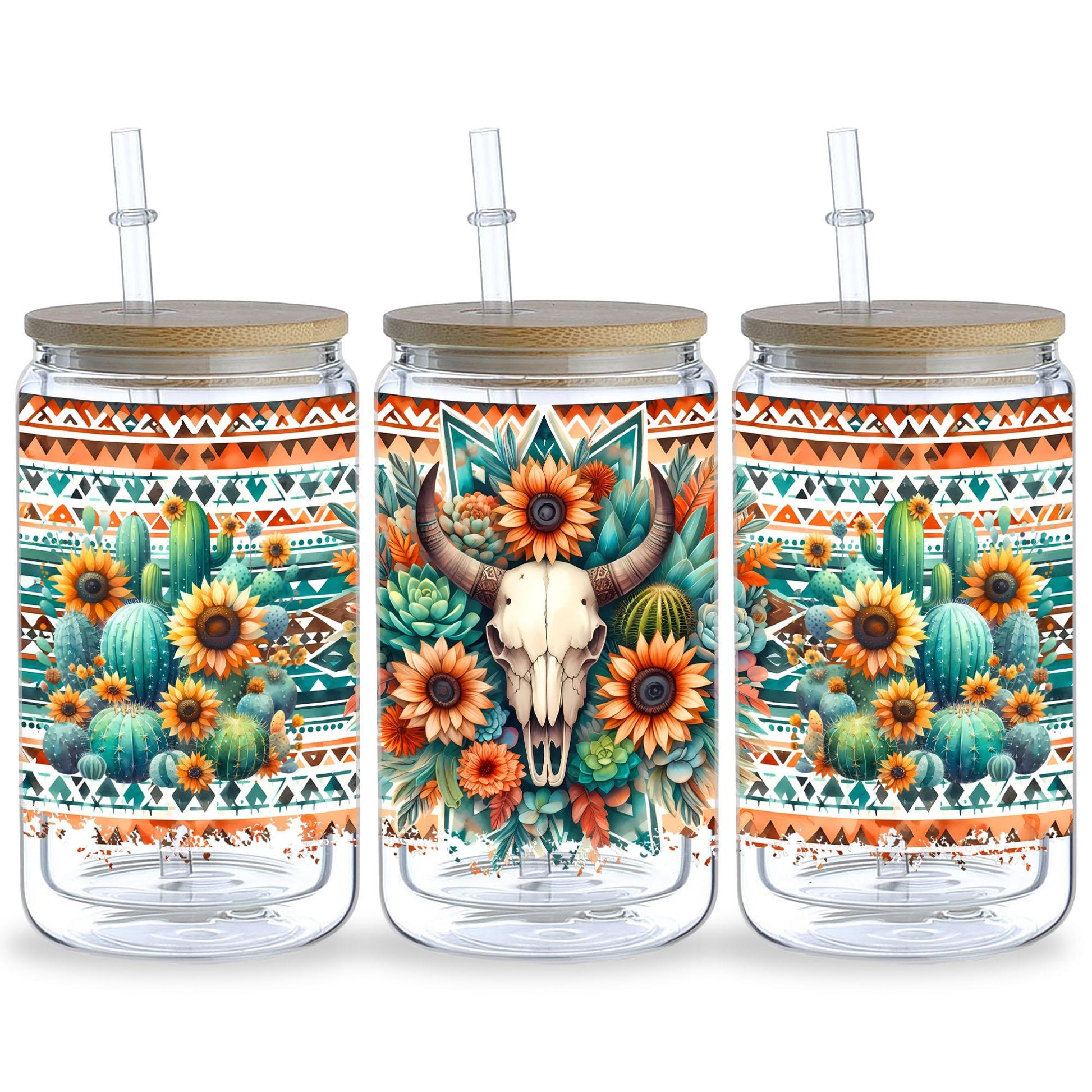 5 Sheets Aztec Animals Western Cactus DTF Cup Stickers, Glass Cup DTF Transfer Stickers, Waterproof Wipeable Transfer Paper for 16 Ounces Glass Cups, Mugs, Crafts, Furniture