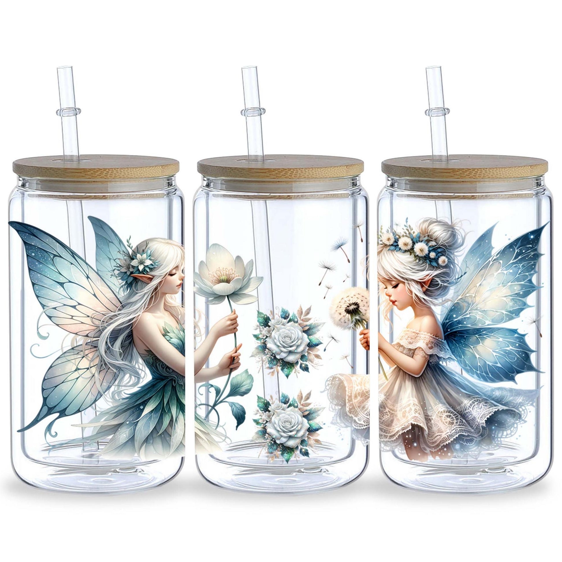 5sheets Flower Fairy UV DTF Cup Packaging for 16oz Glass Cup, Waterproof Beautiful Design UV DTF Sticker Suitable for 16oz Glass Cup, DIY, Furniture, Crafts