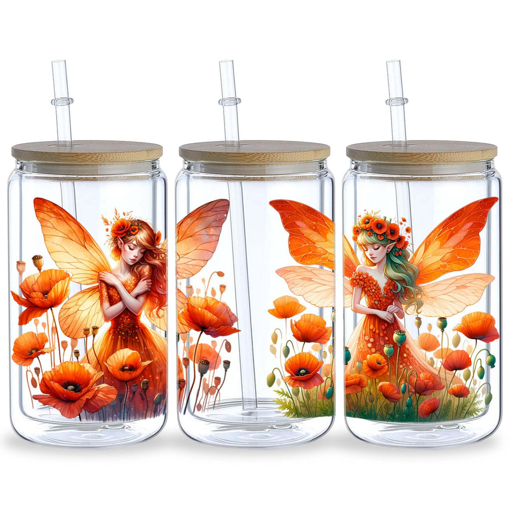 5pcs Vibrant Flower Fairy UV DTF Stickers for 16oz Glass Cups - Waterproof & Scratch-Resistant, Easy DIY Application, Perfect for Crafts, Furniture & Metal Surfaces, Flower Vinyl Stickers