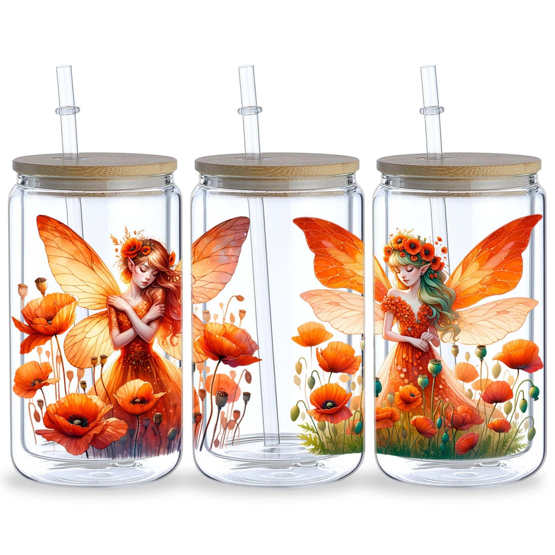 5pcs Vibrant Flower Fairy UV DTF Stickers for 16oz Glass Cups - Waterproof & Scratch-Resistant, Easy DIY Application, Perfect for Crafts, Furniture & Metal Surfaces, Flower Vinyl Stickers
