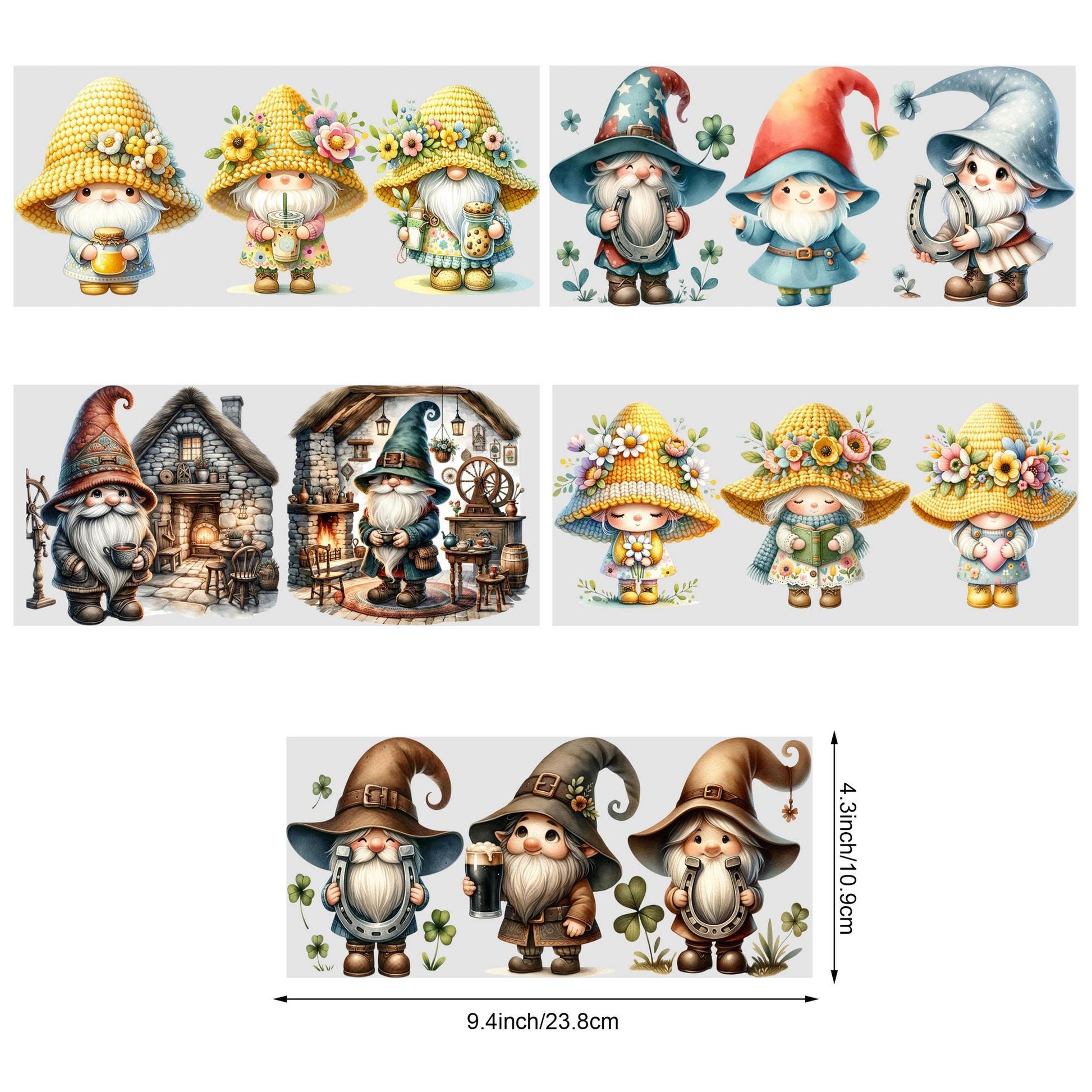 5sheets Cute Dwarf Pattern UV DTF Cup Stickers, Waterproof Sticker Pack For Decorating Mugs, Cups, Bottles, School Supplies, Etc, Arts Crafts, DIY Art Supplies