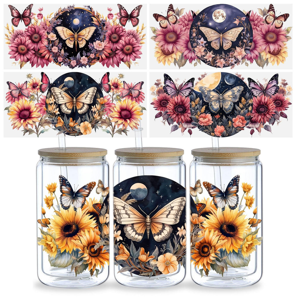 5 Sheets Butterfly UV DTF Glass Cup Wrap Transfer Stickers, DTF Transfer Stickers, Waterproof Wipe-Off Transfer