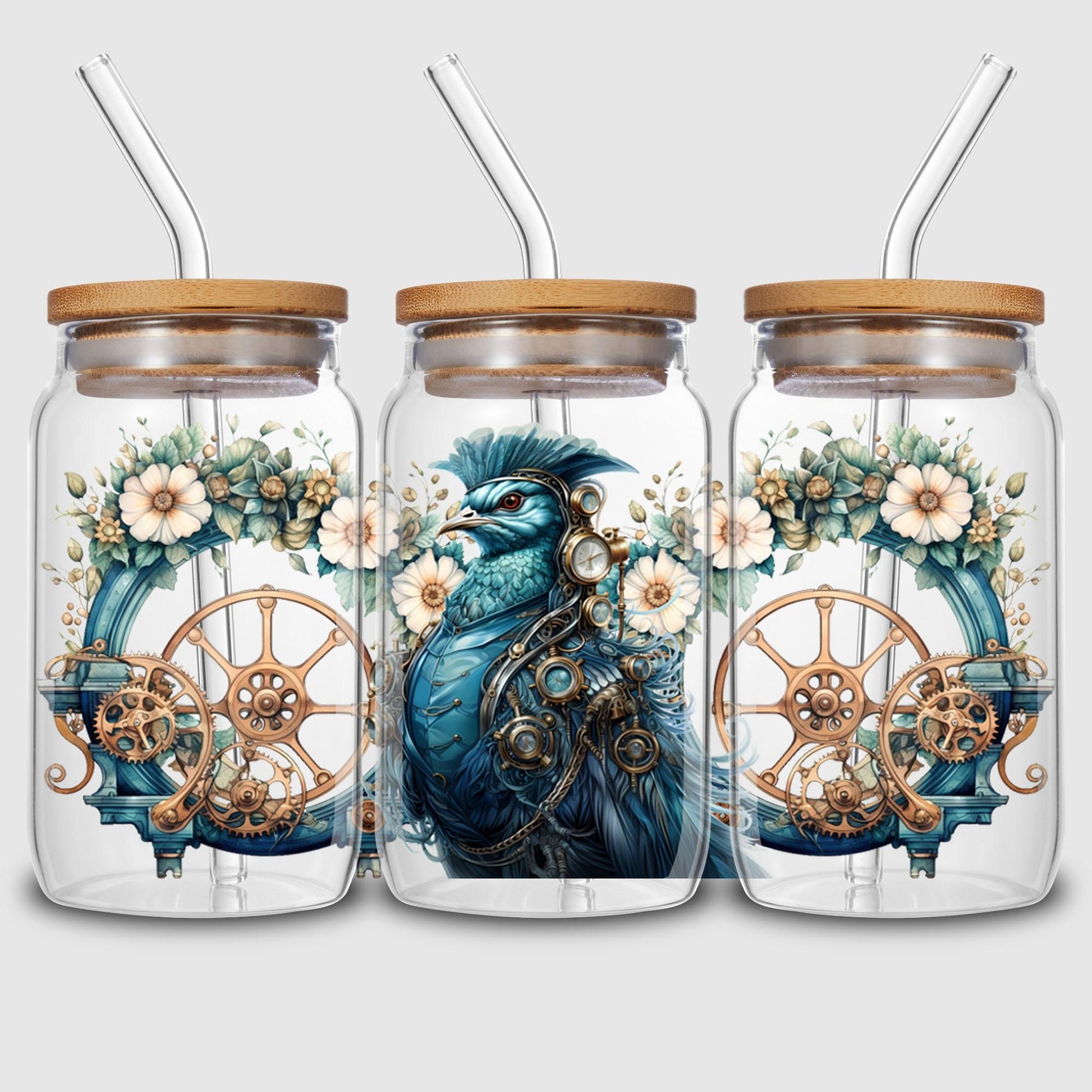 5 Sheets Steampunk UV DTF Cup Wrap,Sport DTF Transfer Stickers for Glass Cup,Waterproof funny Punk animal Rub on Transfers for 16 oz Glass,Mugs,Crafts,Furnitures