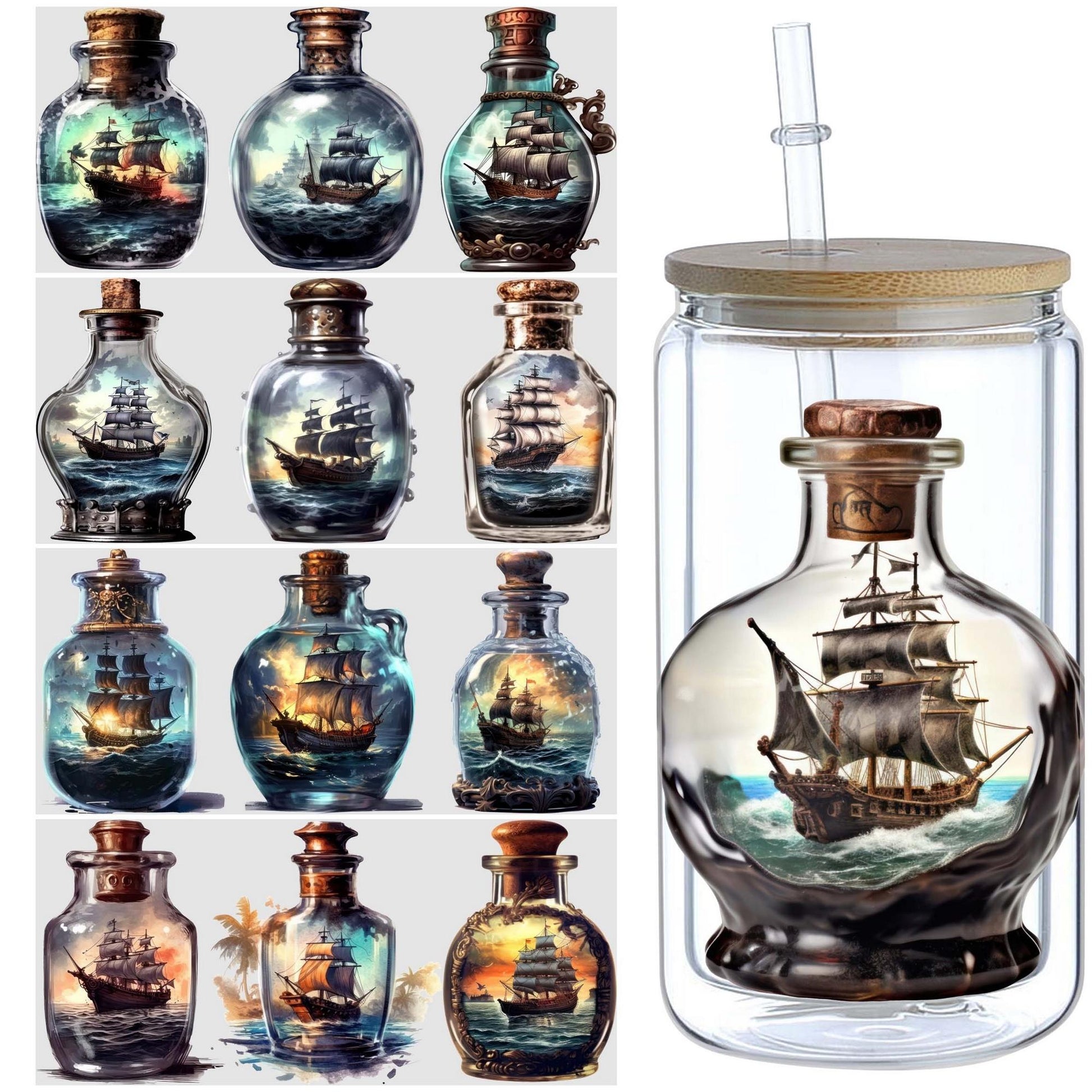 5 Sheets Genie in a Bottle UV DTF Cup Stickers, Glass DTF Transfer Stickers, Waterproof Beautiful Genie Wipe Transfers for 16 oz Glass, Mugs, Crafts, Furniture