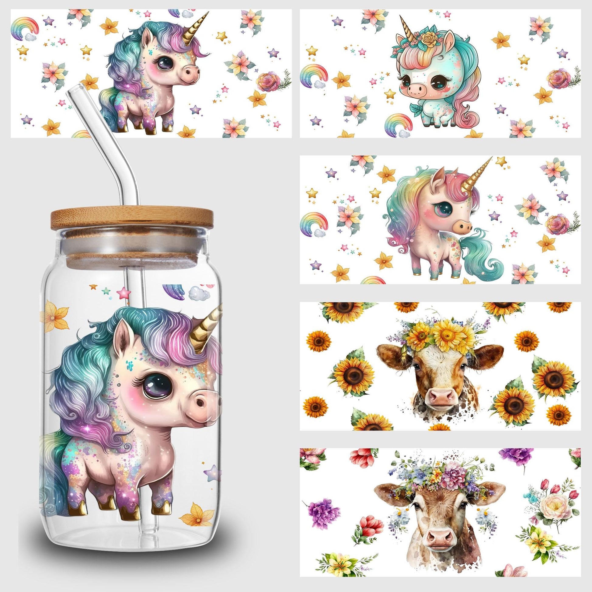 5 Sheets Botanical UV DTF Cup Stickers, Glass Movement DTF Transfer Stickers, Waterproof Wipe Transfer Paper for 16 oz Glass, Mugs, Crafts, Furniture