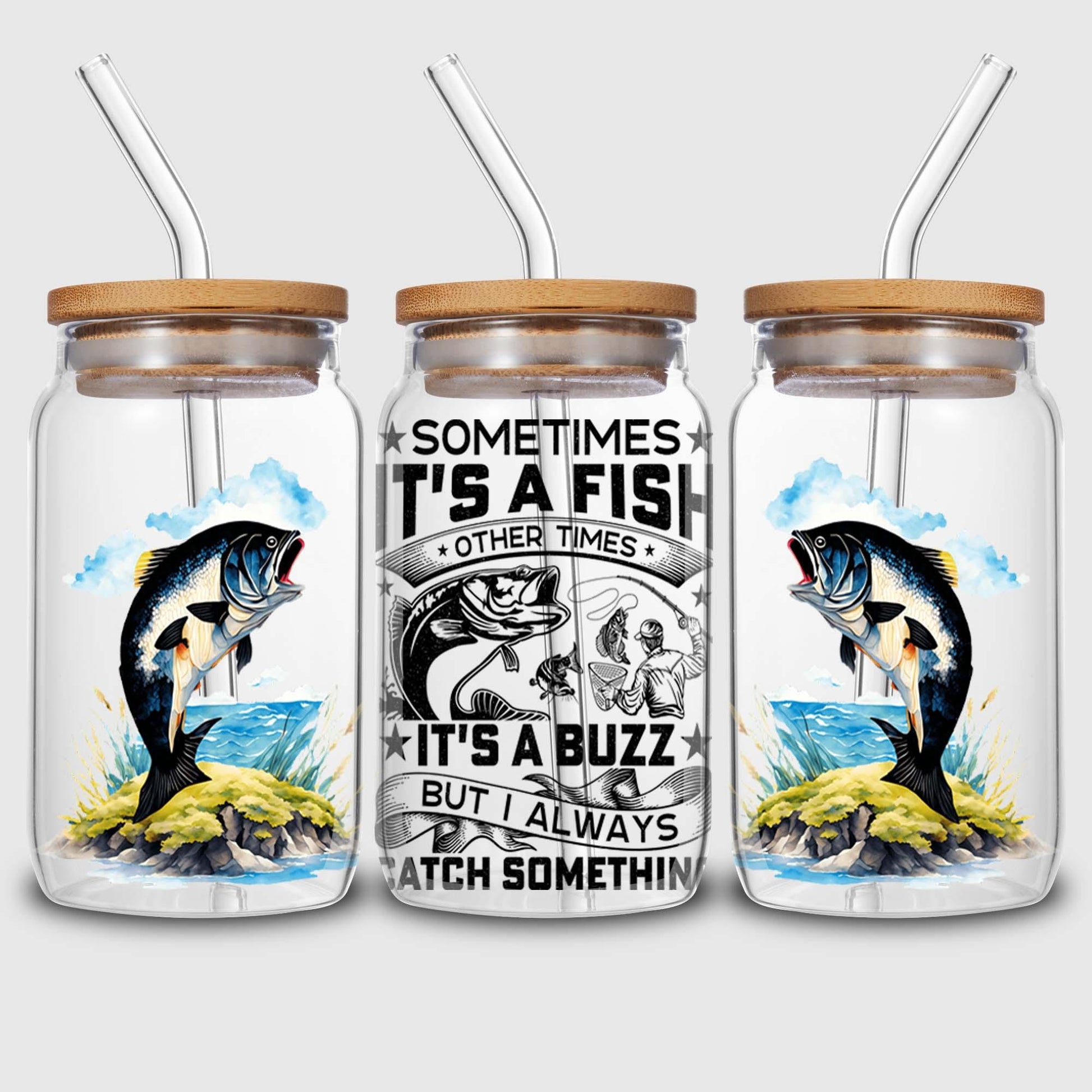 5 sheets of fishing UV DTF cup holder 16 oz, DTF cup holder transfer glass, water bottle waterproof sticker, friction transfer sticker, DIY