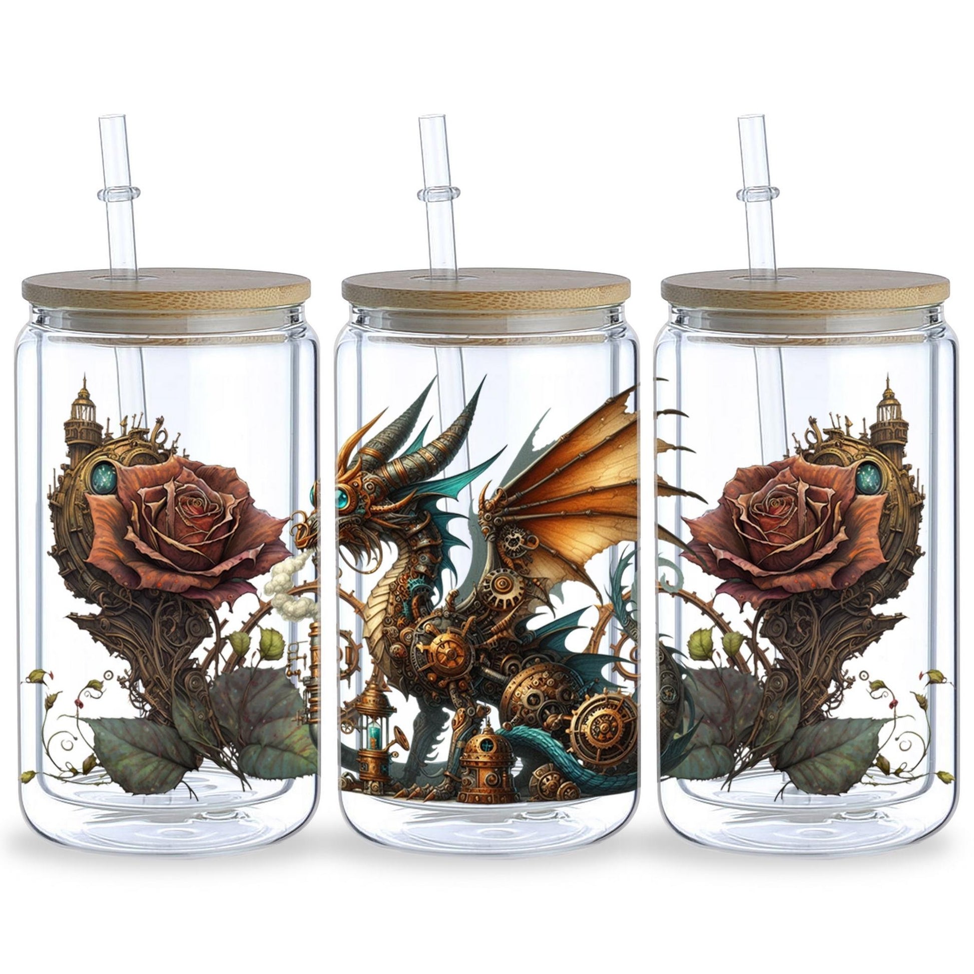 5sheets Steampunk Dragon Pattern UV DTF Cup Stickers, Waterproof Sticker Pack For Decorating Mugs, Cups, Bottles, School Supplies, Etc, Arts Crafts, DIY Art Supplies